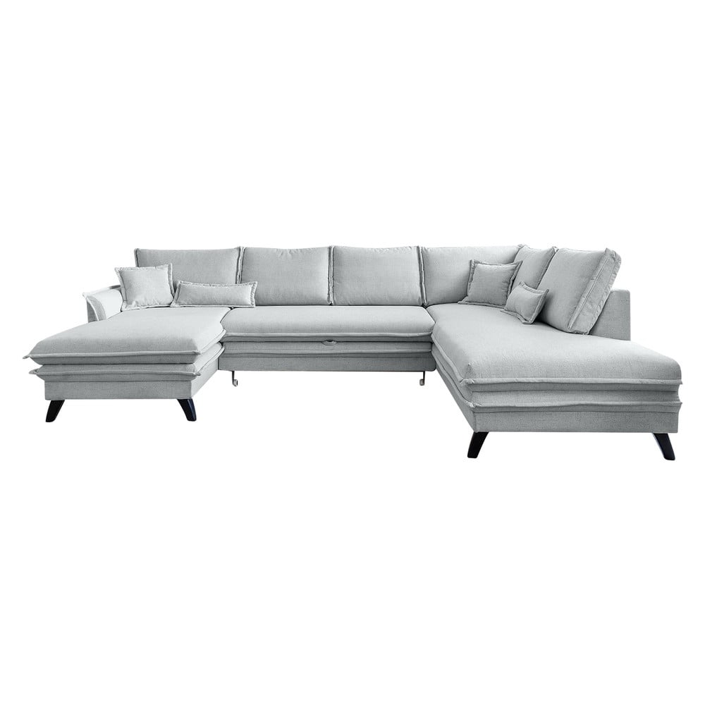 Jasnoszara rozkładana sofa w kształcie litery "U" Miuform Charming Charlie, prawostronna