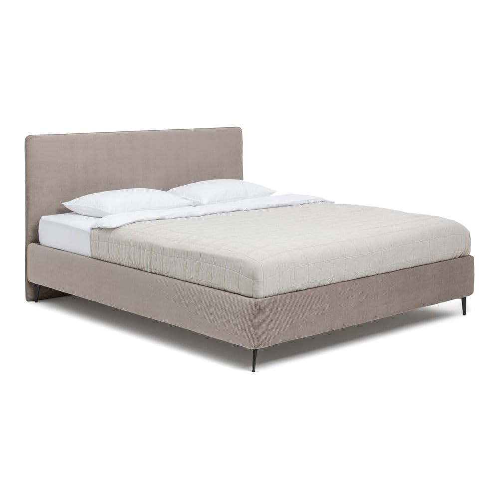 Szarobrązowe tapicerowane łóżko dwuosobowe ze stelażem 160x200 cm Noira Slim – Bonami Selection