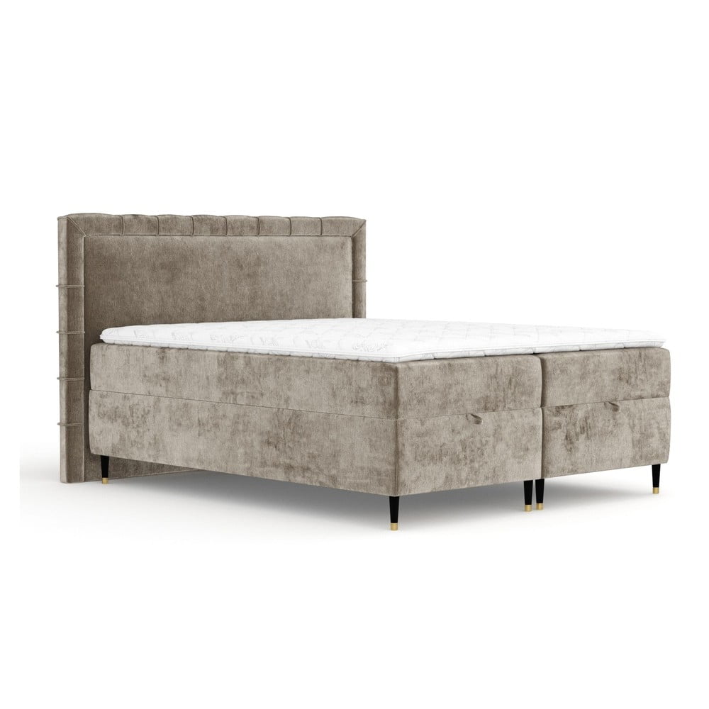 Beżowe łóżko boxspring ze schowkiem 160x200 cm Voyage – Maison de Rêve