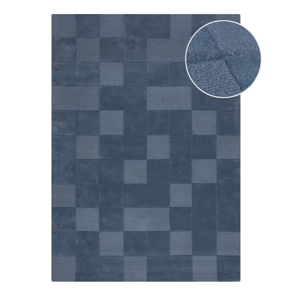 Ciemnoniebieski wełniany dywan tkany ręcznie 200x290 cm Checkerboard – Flair Rugs