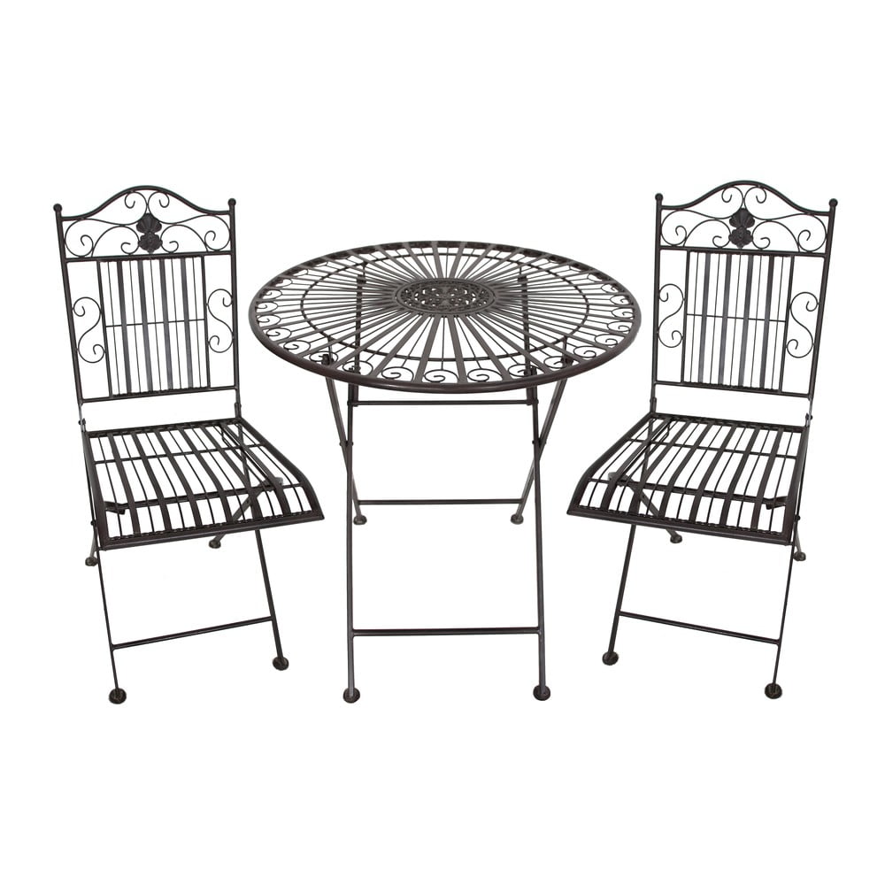 Ciemnobrązowy metalowy zestaw mebli ogrodowych dla 2 osób – Garden Pleasure