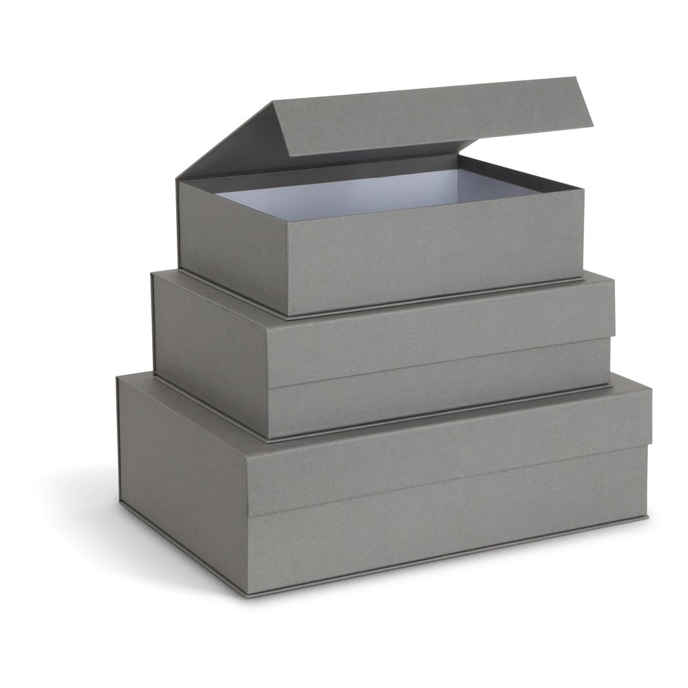 Szare kartonowe pojemniki zestaw 3 szt. z pokrywką 42,5x29,5x13 cm Kian Paper Laminate – Bigso