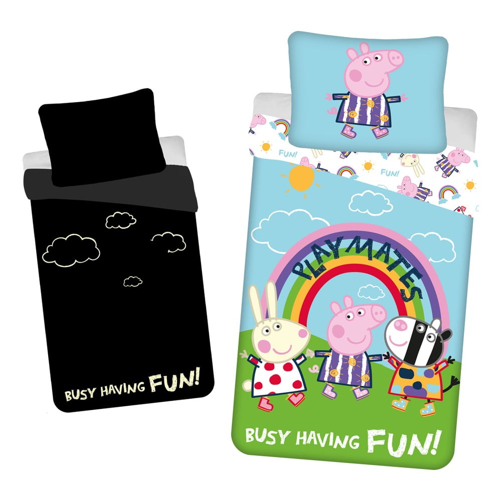 Bawełniana fluorescencyjna pościel dziecięca jednoosobowa 140x200 cm Peppa Pig – Jerry Fabrics