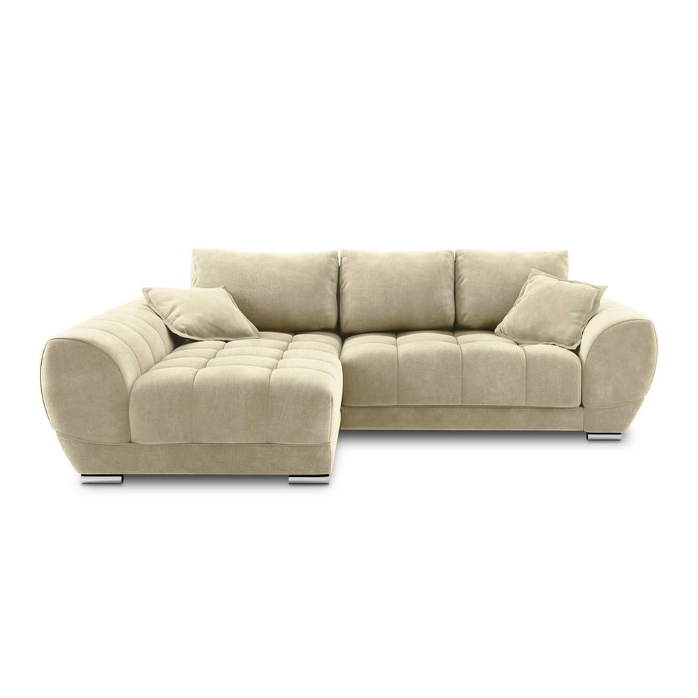 Beżowy rozkładany narożnik z aksamitnym obiciem Windsor & Co Sofas Nuage, lewostronny