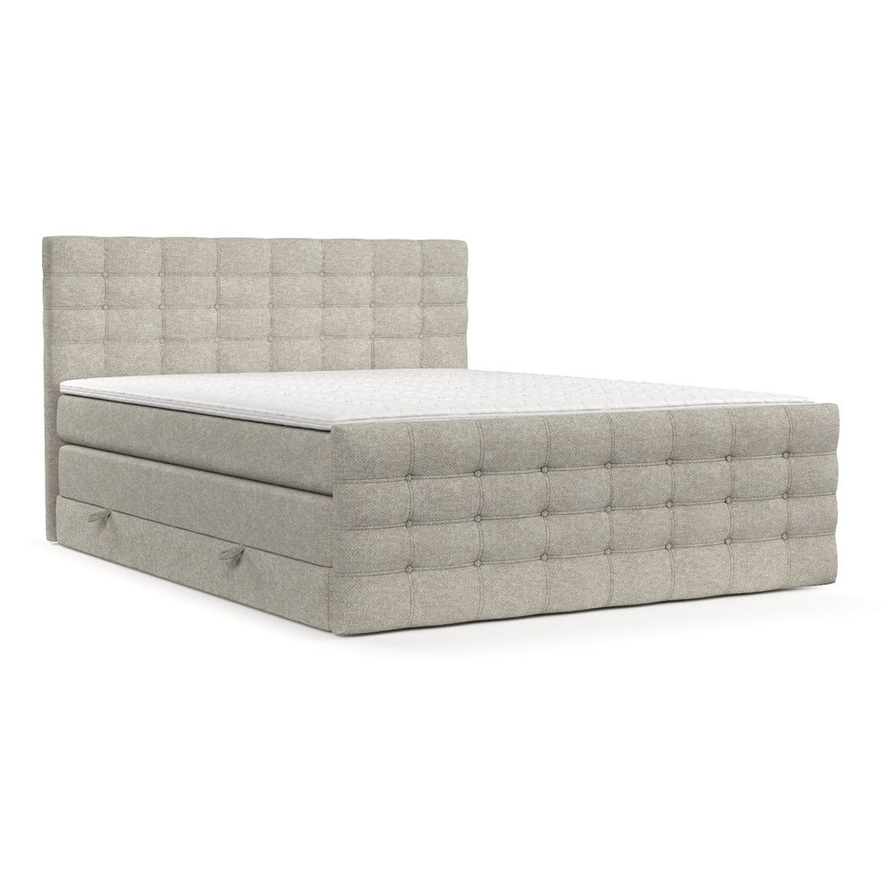Beżowe łóżko boxspring ze schowkiem 200x200 cm Blend – Maison de Rêve