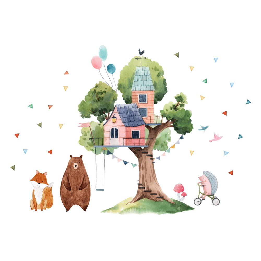 Naklejka ścienna dla dzieci Ambiance Giant Tree and the Hut of Happiness, 90 x 120 cm