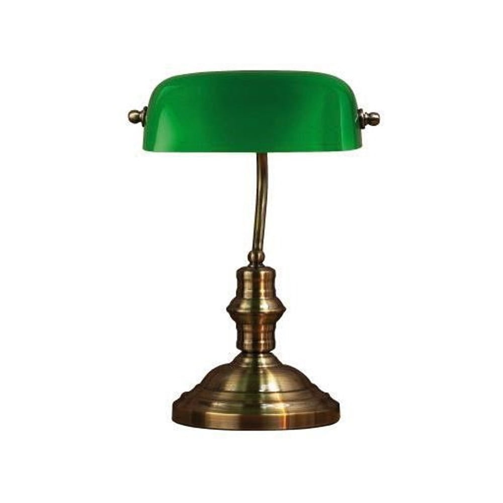 Zielona lampa stołowa z podstawą w kolorze mosiądzu Markslöjd Bankers, wys. 42 cm
