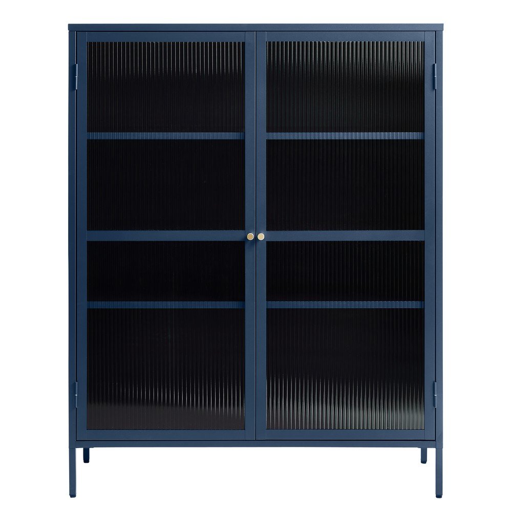 Niebieskia metalowa witryna Unique Furniture Bronco, wys. 140 cm