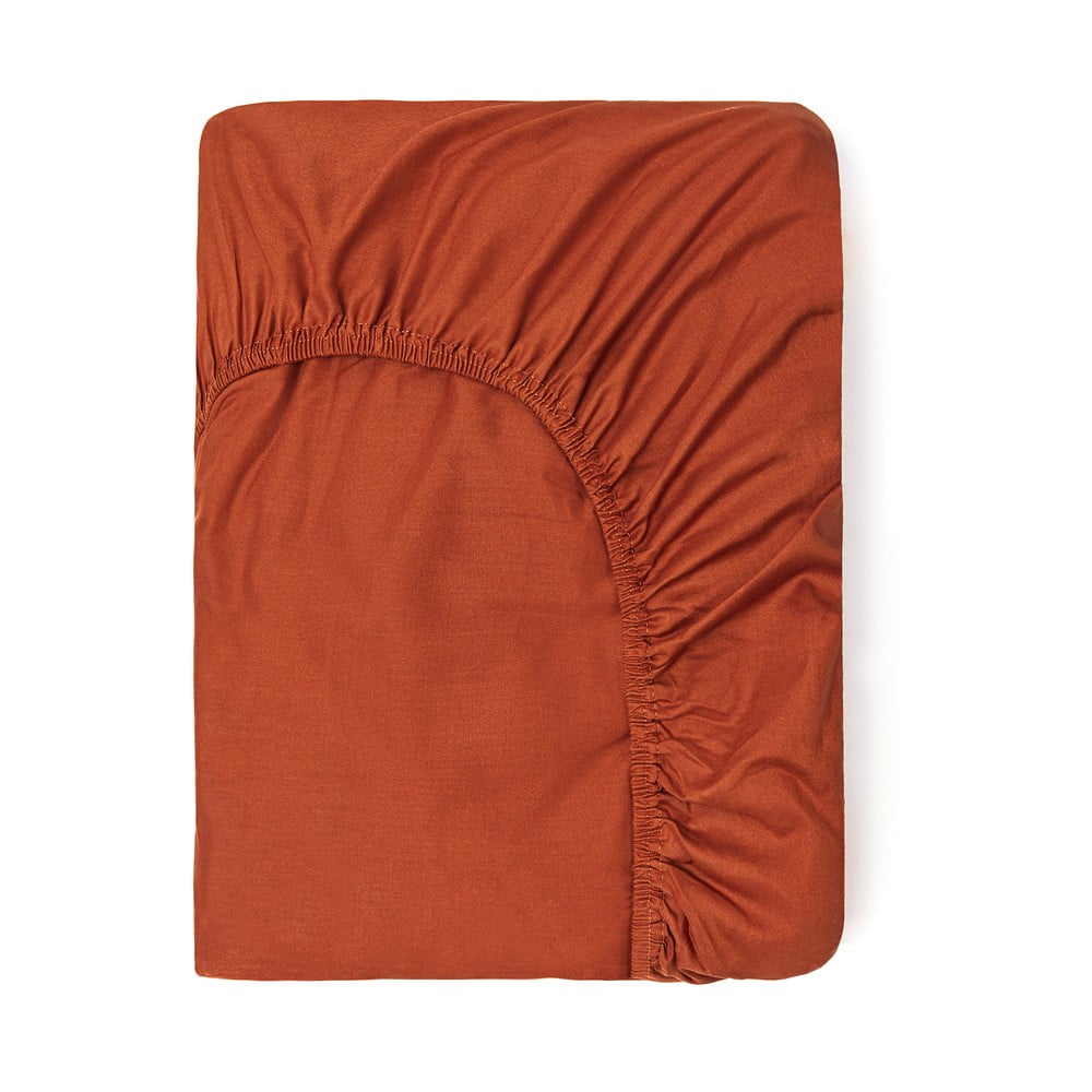 Ciemnopomarańczowe bawełniane prześcieradło elastyczne Good Morning, 180x200 cm