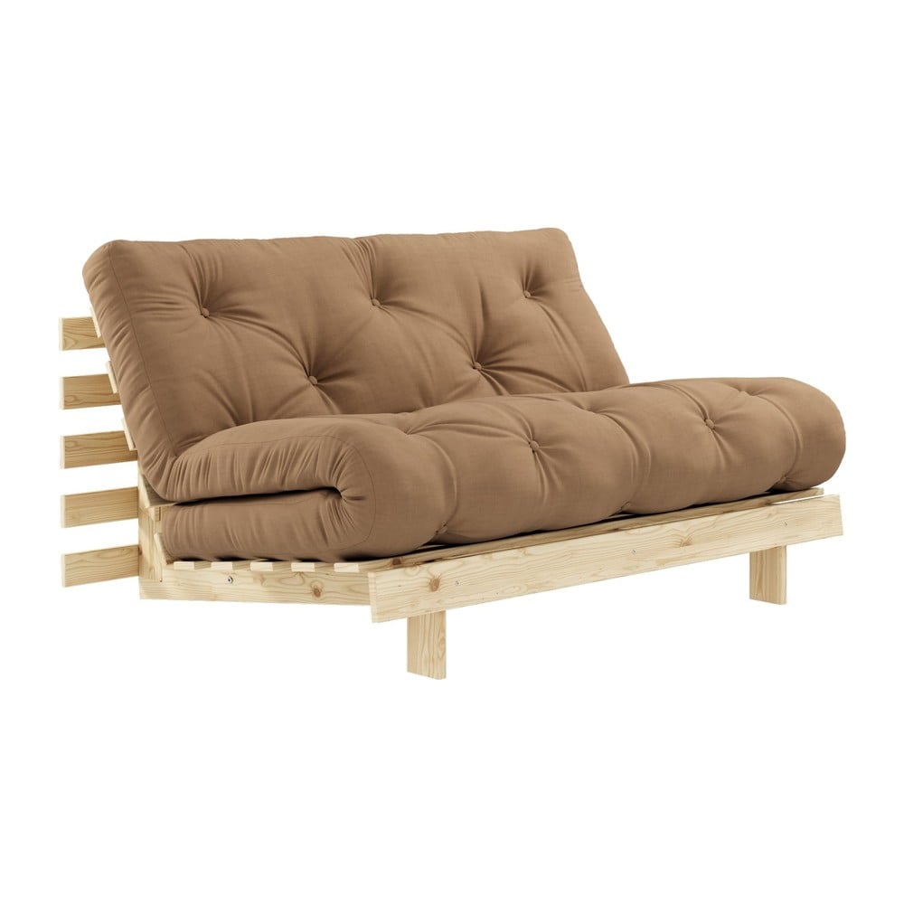 Sofa rozkładana z brązowym obiciem Karup Design Roots Raw/Mocca