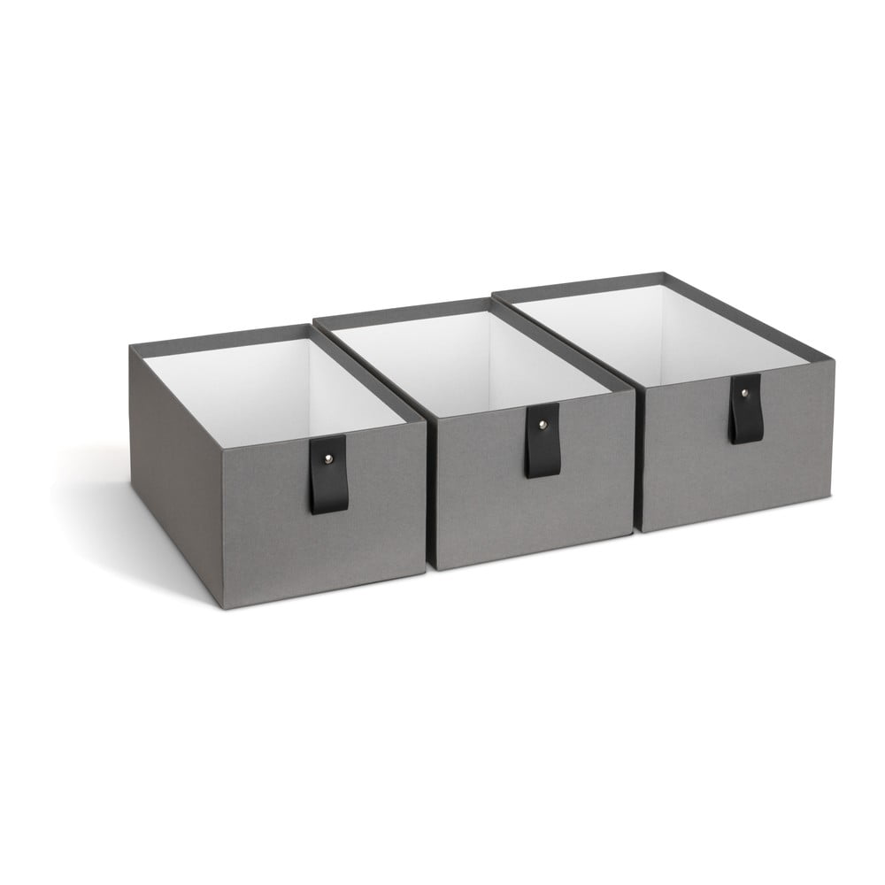 Szare kartonowe pojemniki zestaw 3 szt. 20,5x29,5x14,5 cm Aston Paper Laminate – Bigso