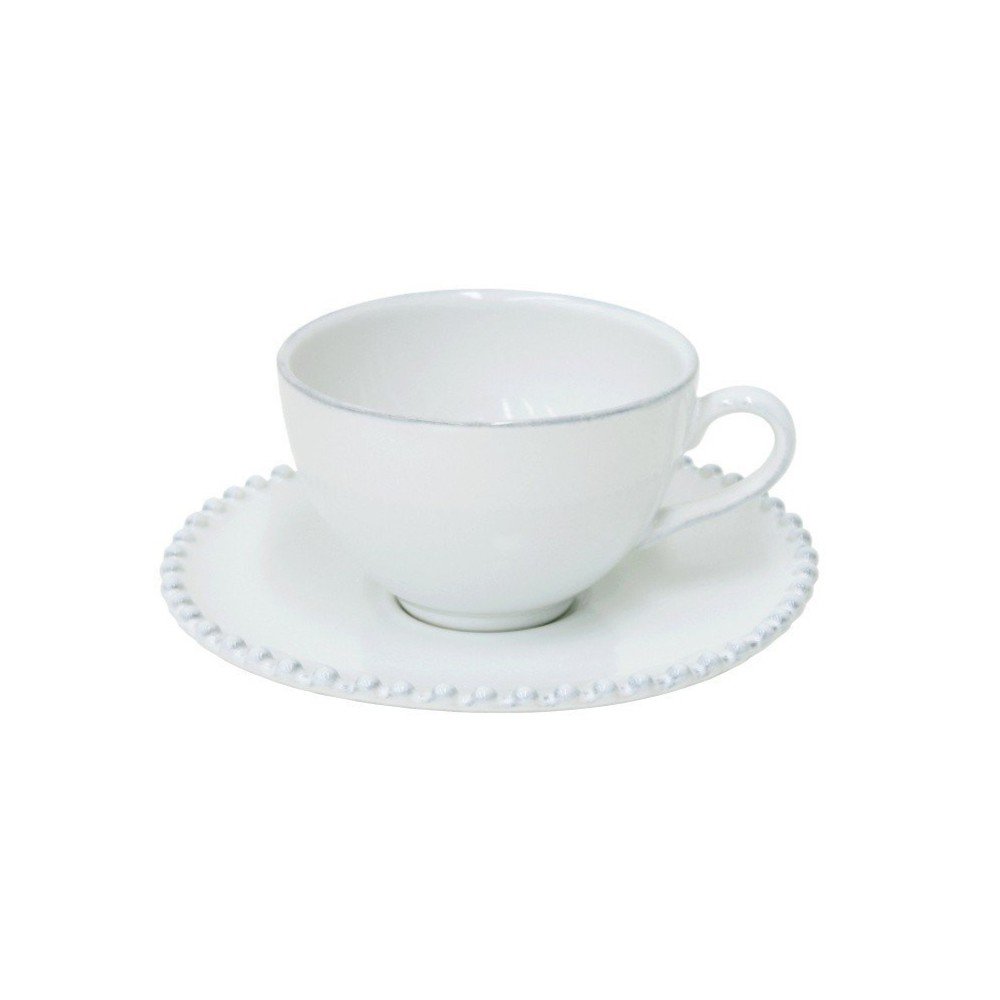Biała kamionkowa filiżanka ze spodkiem Costa Nova Pearl, 250 ml