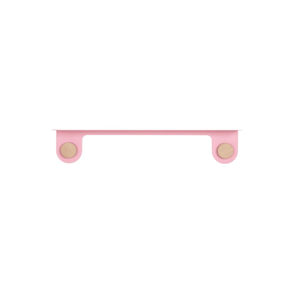 Różowa półka ze stali z detalem z drewna dębowego z 2 haczykami Gazzda Hook, dł. 70 cm