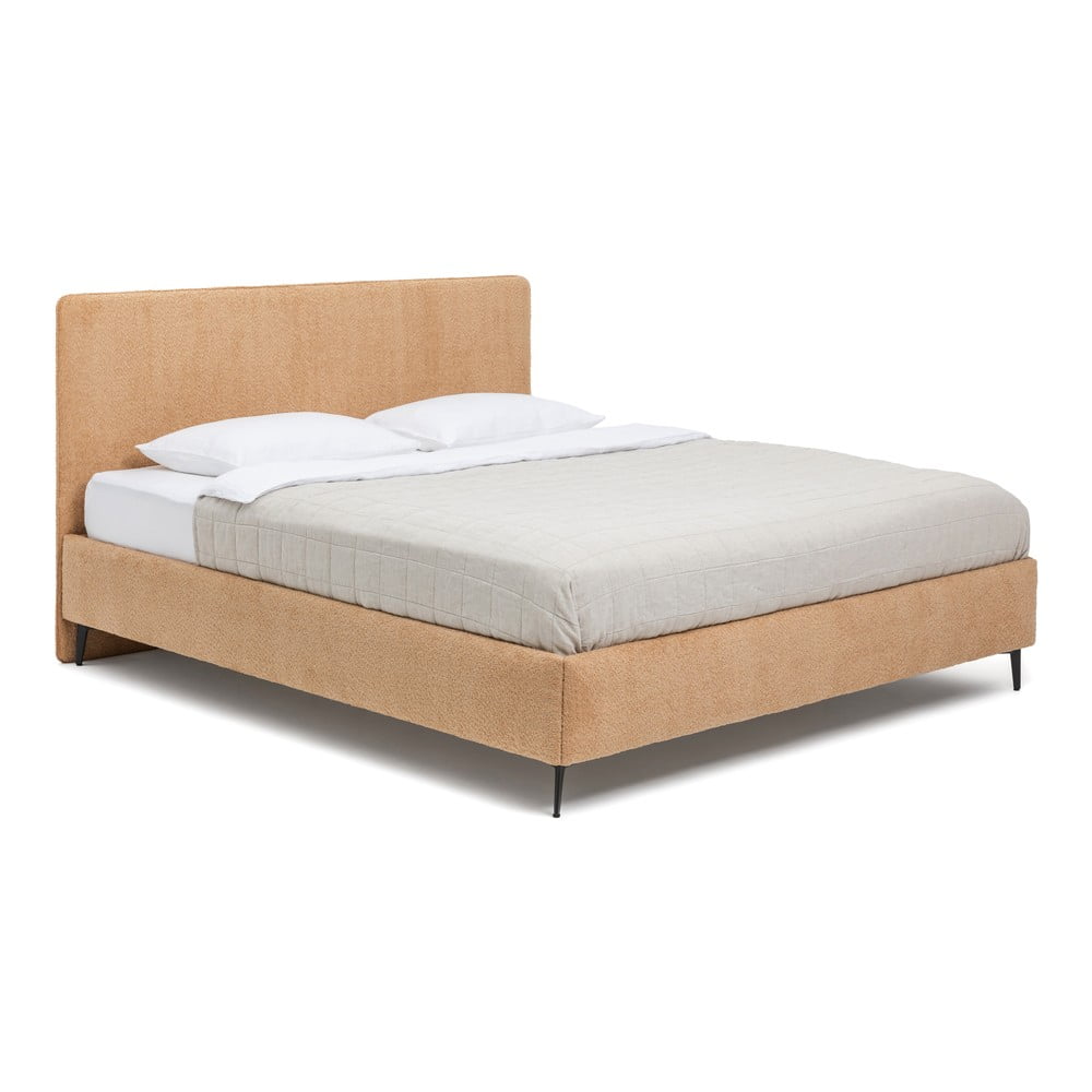 Musztardowe tapicerowane łóżko dwuosobowe ze stelażem 160x200 cm Noira Slim – Bonami Selection
