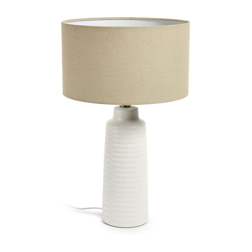 Biała/beżowa lampa stołowa ceramiczna z tekstylnym kloszem (wysokość 58 cm) Mijal – Kave Home