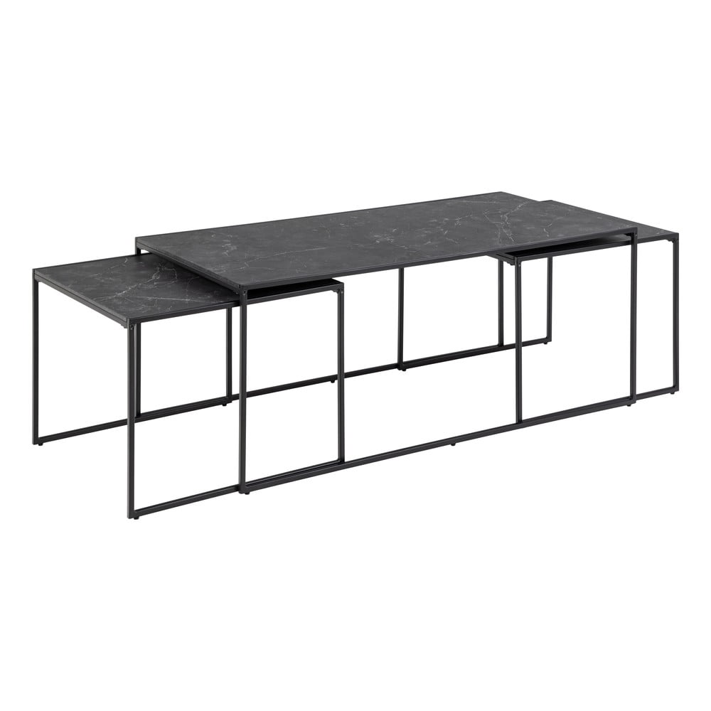 Stoliki z blatem w dekorze marmuru w kolorze matowej czerni zestaw 3 szt. 60x120 cm Infinity – Actona