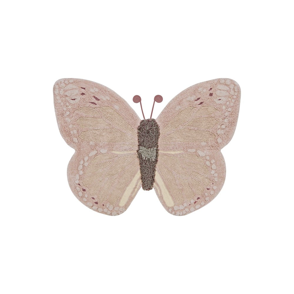 Jasnoróżowo-beżowy bawełniany dywan dziecięcy tkany ręcznie odpowiedni do prania 90x120 cm Baby Butterfly – Lorena Canals