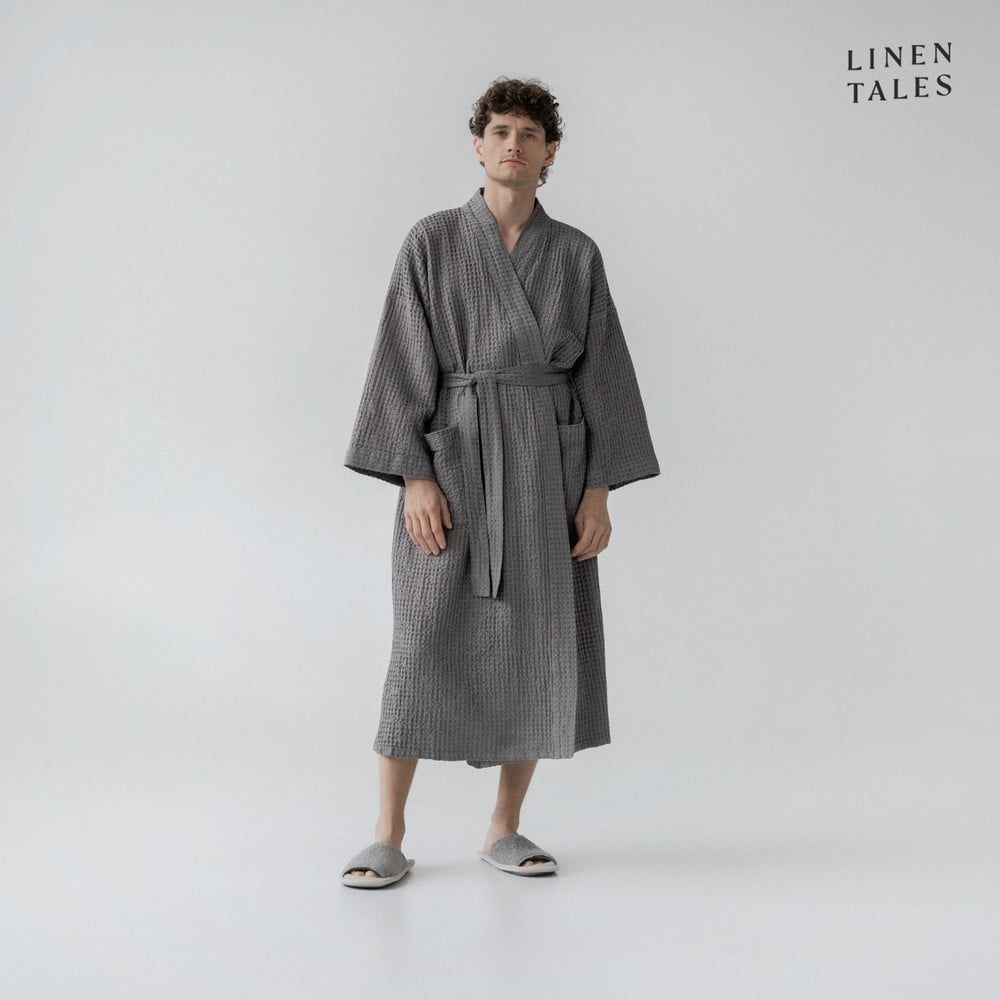 Ciemnoszary szlafrok w rozmiarze S/M Honeycomb – Linen Tales