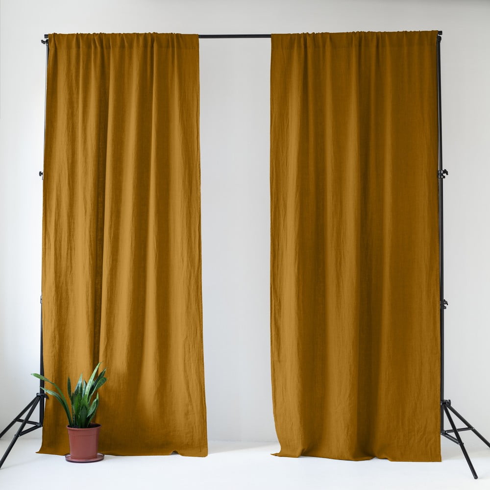 Lniana zasłona w kolorze ochry/brązowa 140x200 cm Bronze – Linen Tales