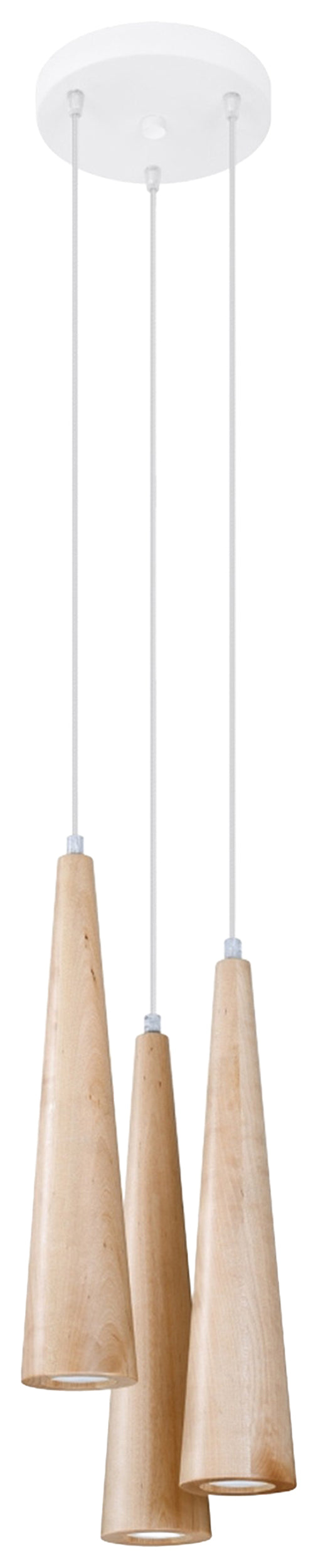 Lampa wisząca Sula x3 naturalne drewno na okrągłej podsufitce