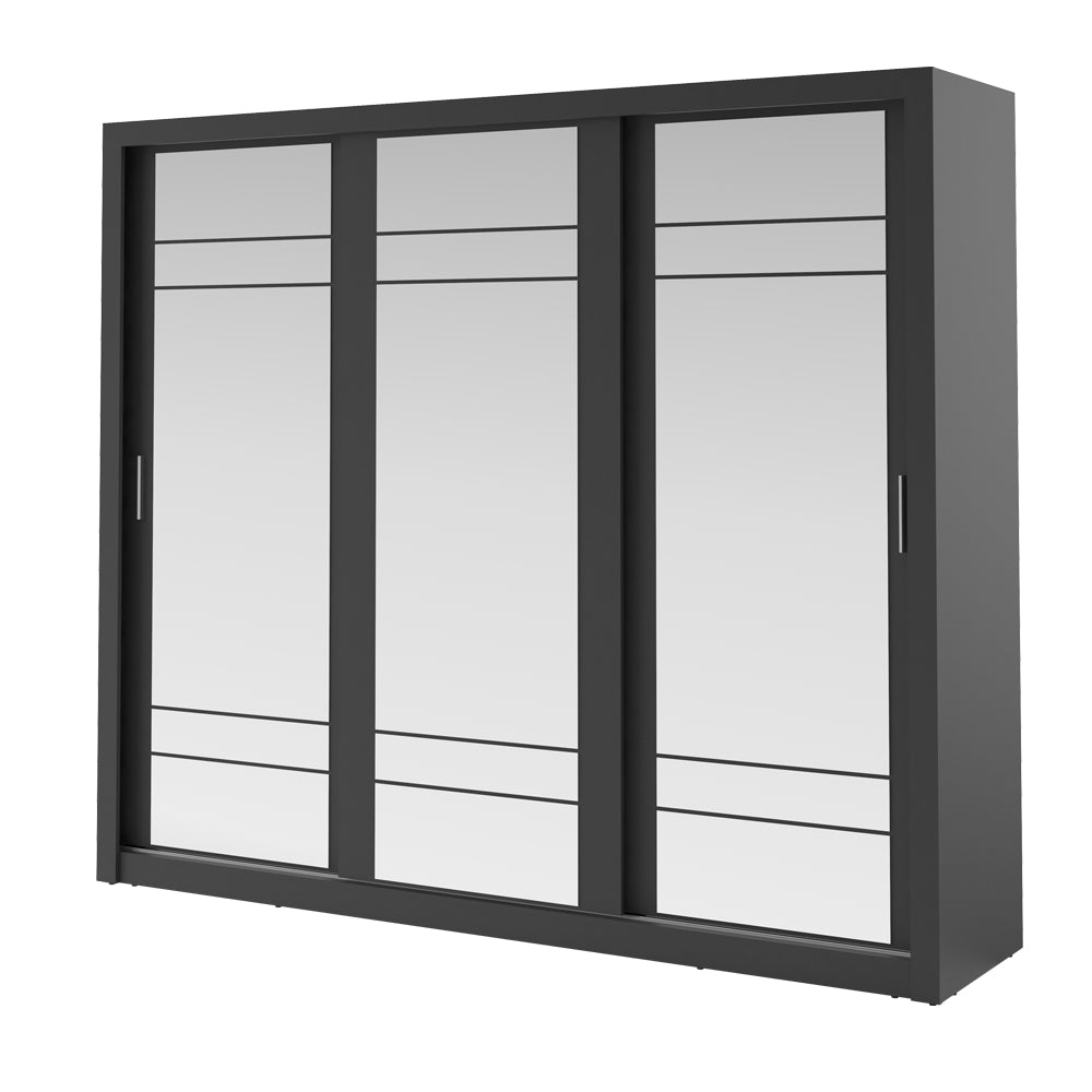 Szafa Arti 250 cm z trzema lustrami i oświetleniem czarna