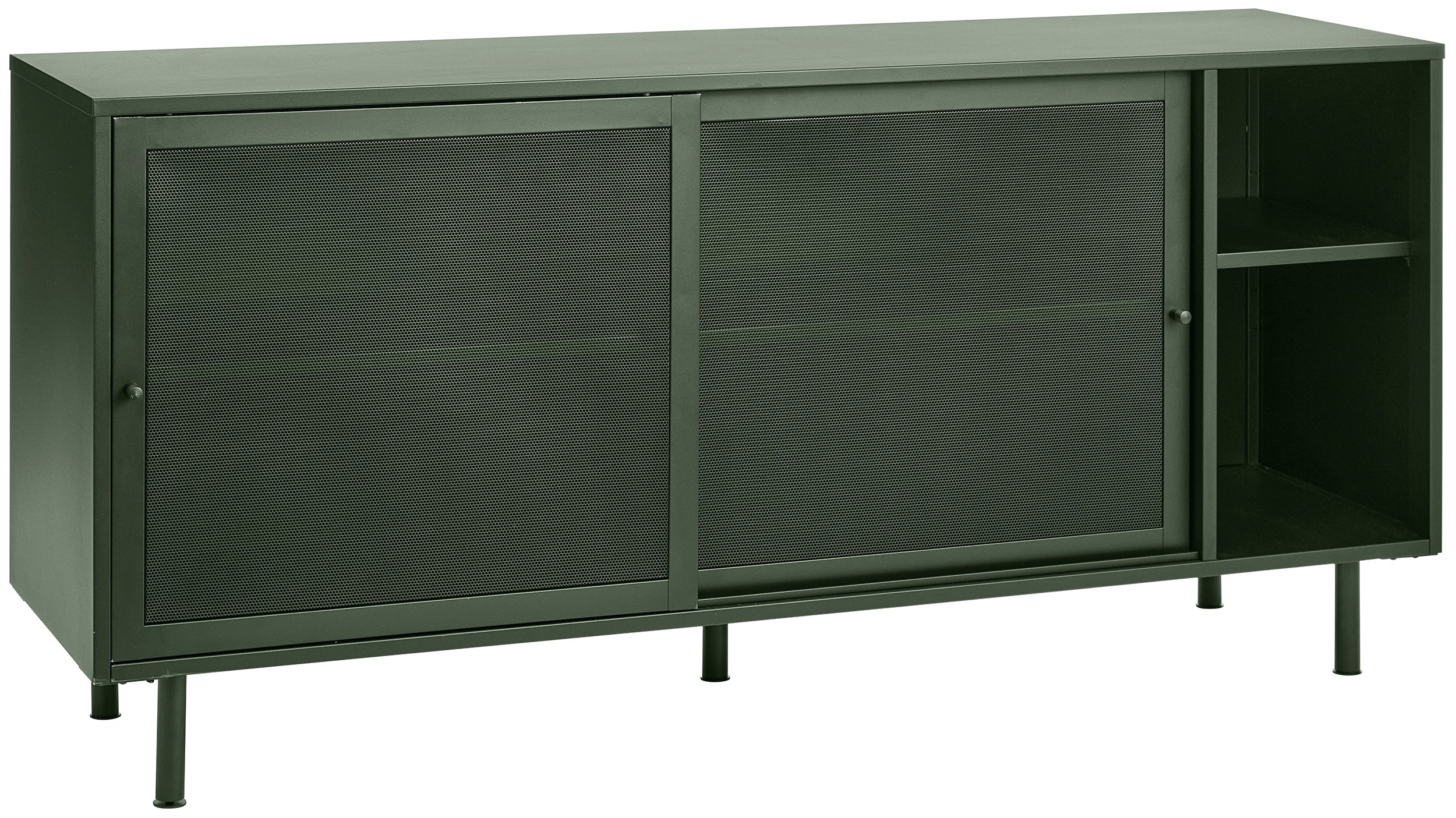 Komoda Sonaves 160 cm metalowa z przesuwnymi drzwiami ciemnozielona