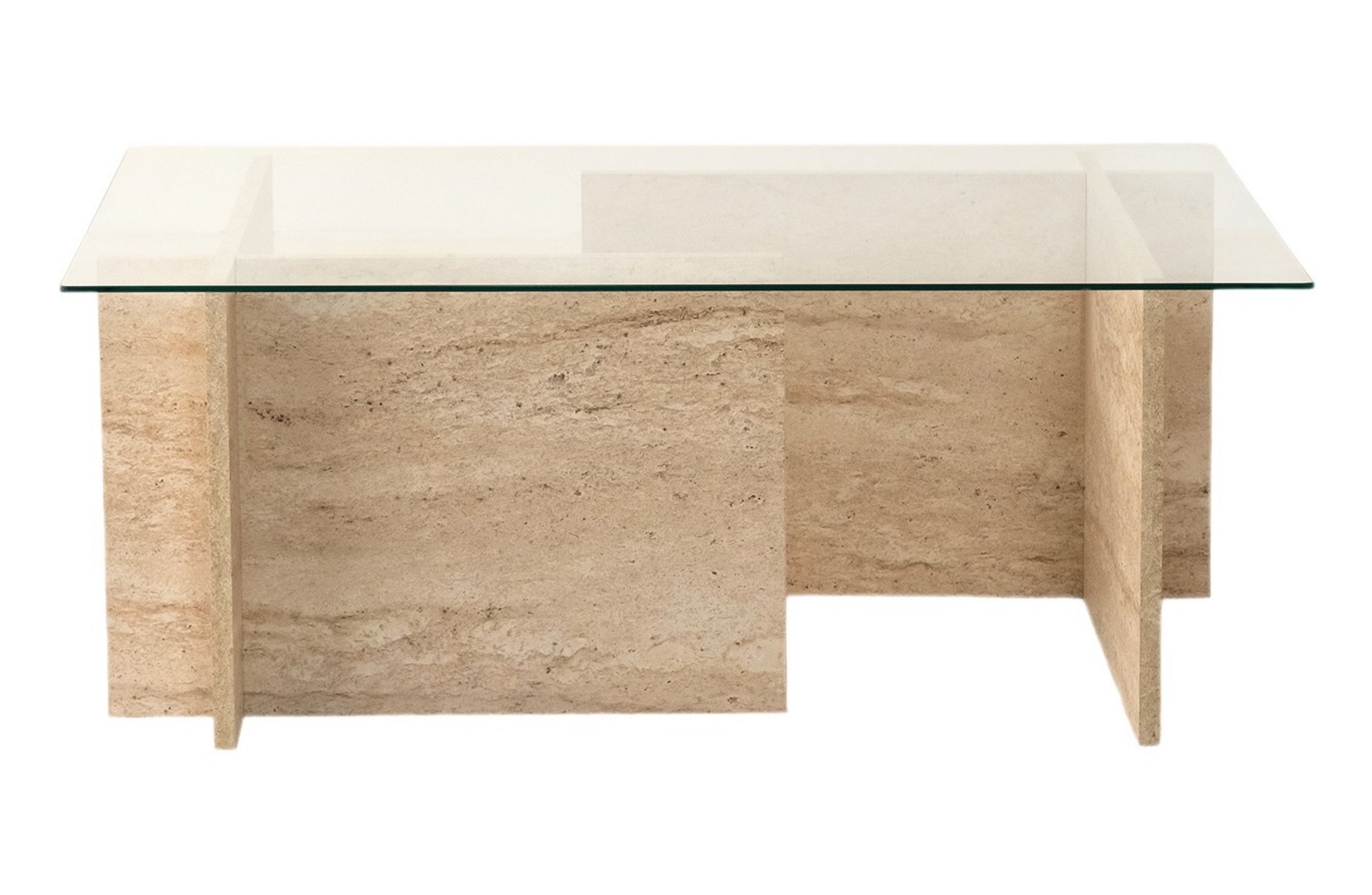Stolik kawowy Hevings niski 105x65 szkło/trawetyn