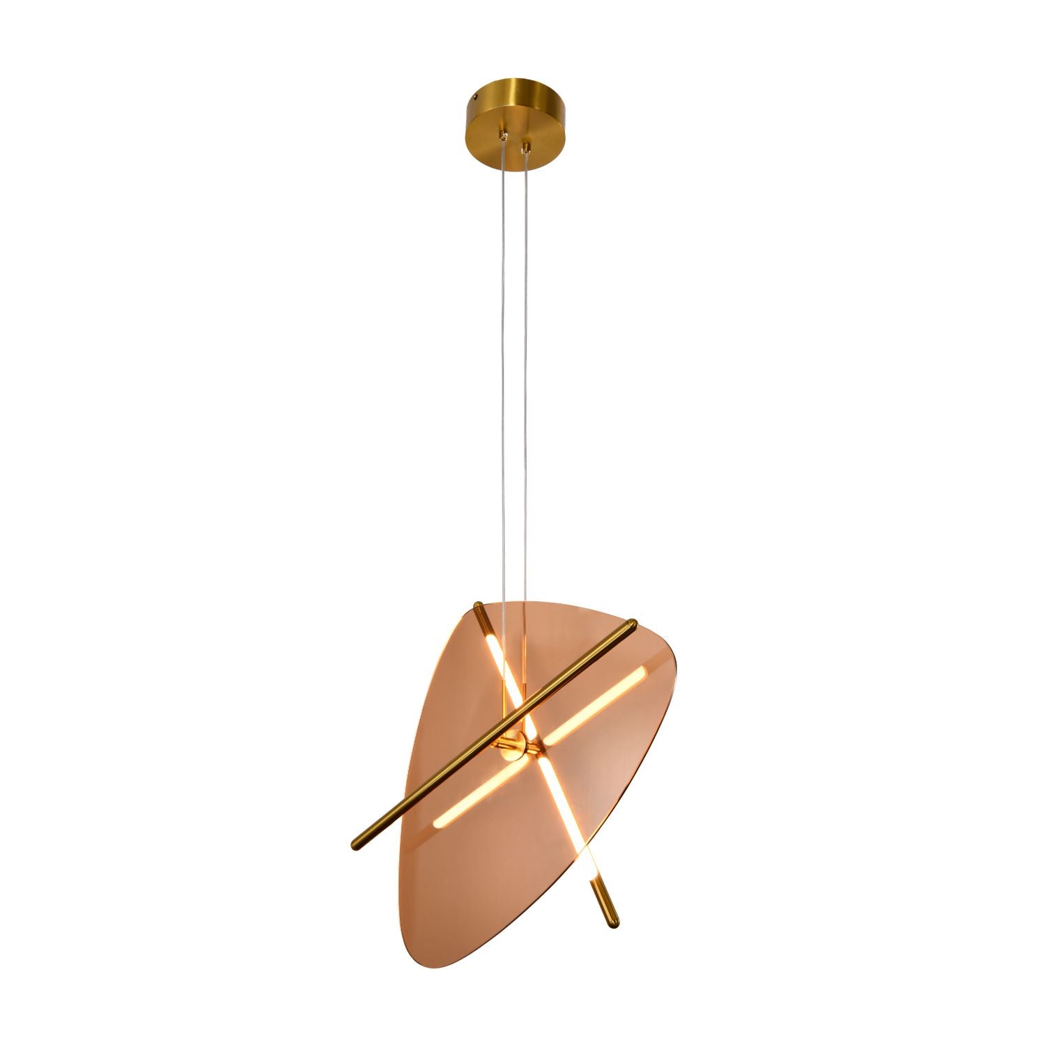 Lampa wisząca LED Relax mosiężna 3000K 15W z bursztynowym kloszem