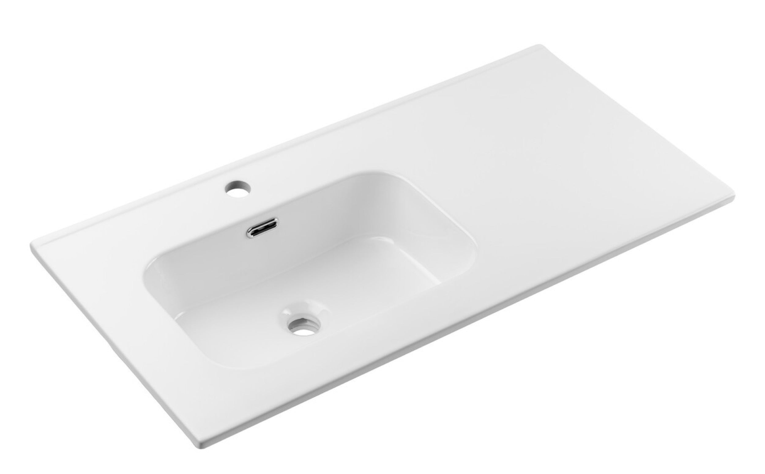 Umywalka łazienkowa jednokomorowa Go 90x46 cm z blatem ceramicznym po prawej stronie bialy połysk