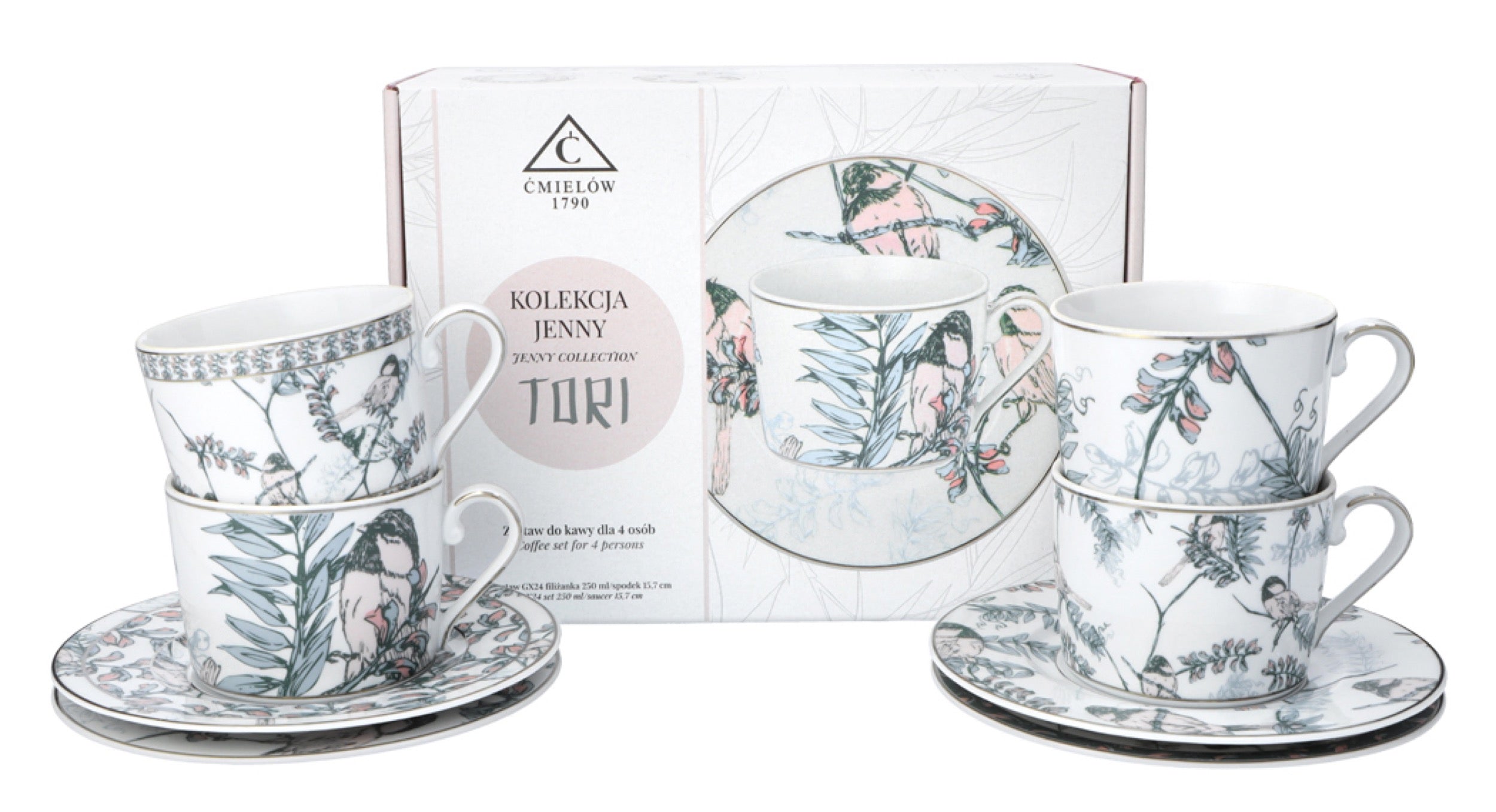 Zestaw filiżanek dla 4 os. porcelanowy Jenny 250 ml wielokolorowy
