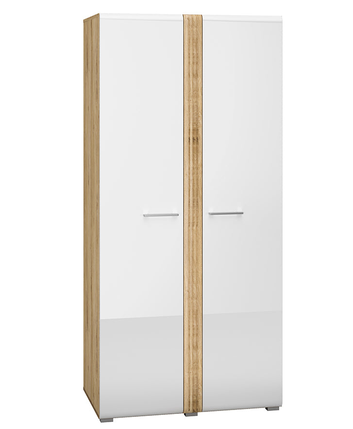 Szafa dwudrzwiowa Fandri 92 cm Dąb castello / Biały połysk