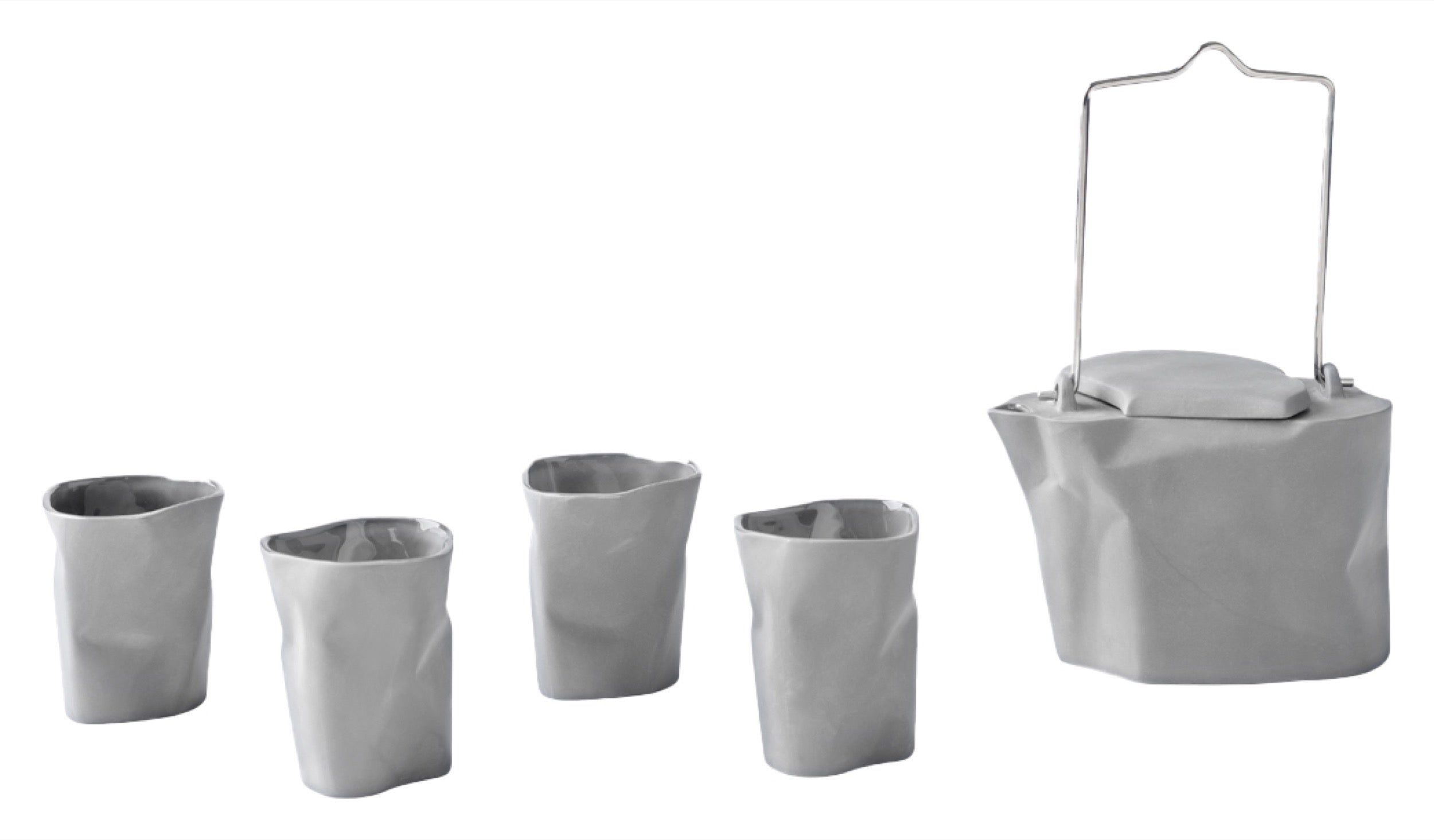 Zestaw do herbaty porcelanowy Pogięty szary