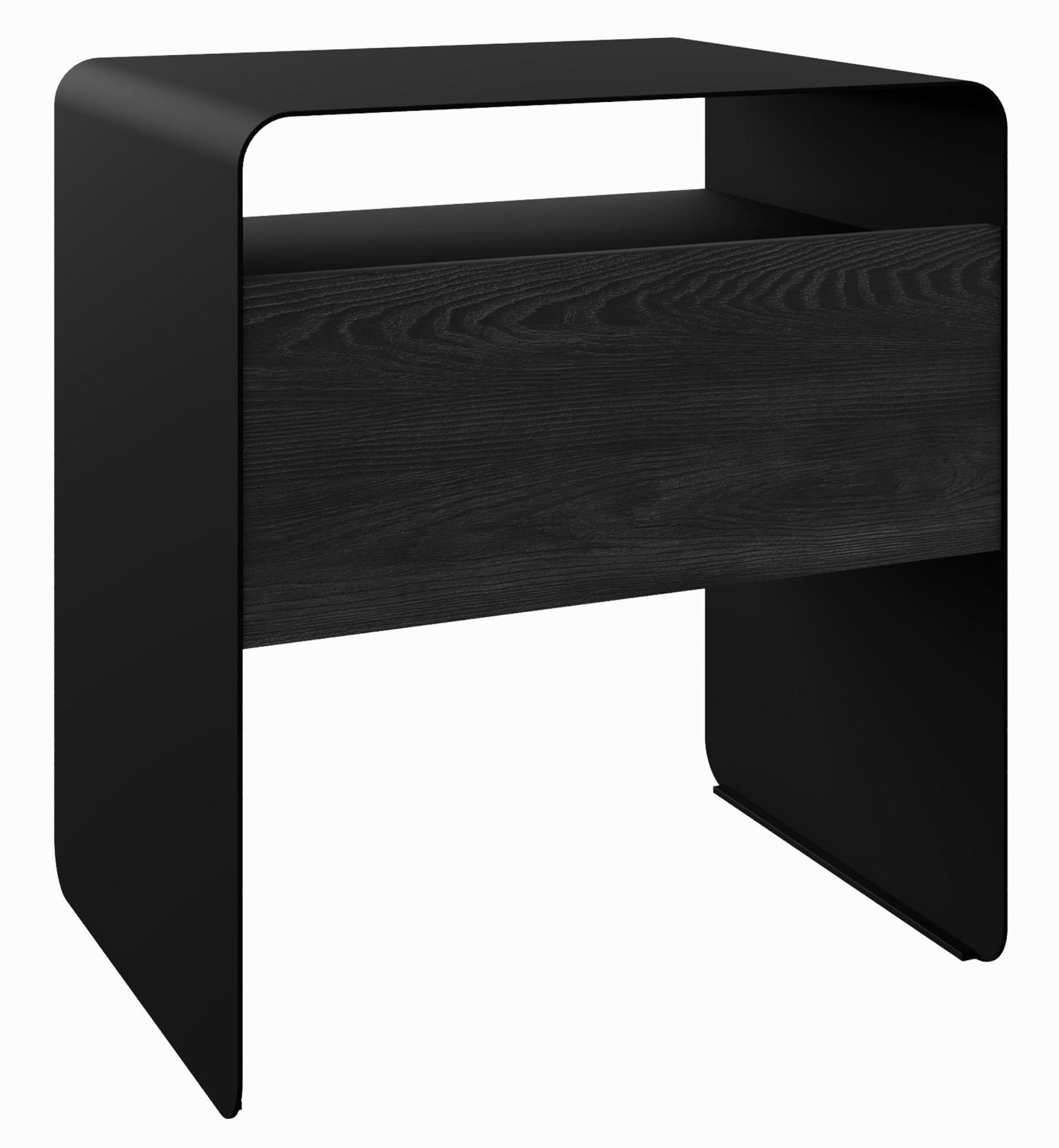 Stolik nocny Lunero z szufladą 45 cm czarny/zaokrąglona rama