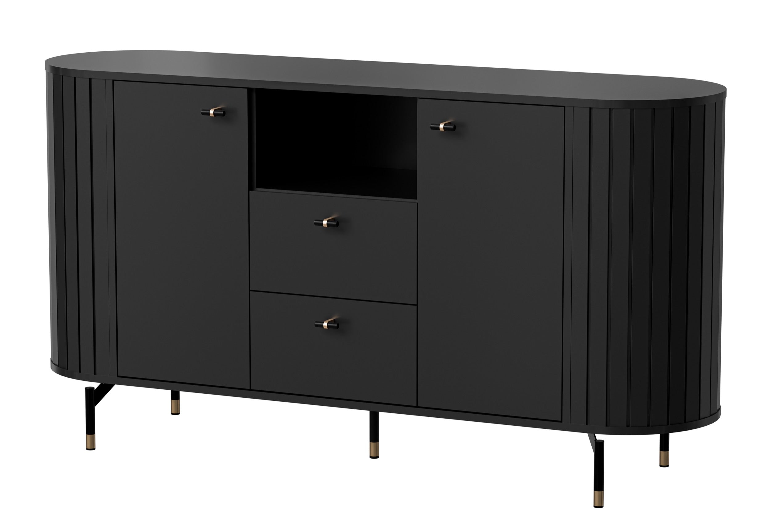 Komoda dwudrzwiowa Zante z ryflami i dwoma szufladami 150 cm czarna