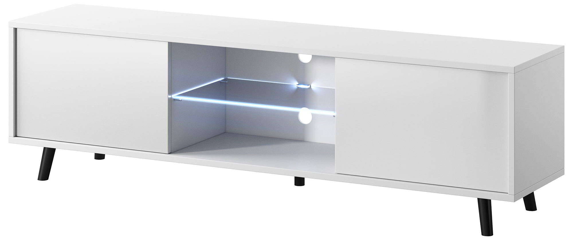 Szafka RTV Lefyr 140 cm Biały mat / Biały połysk