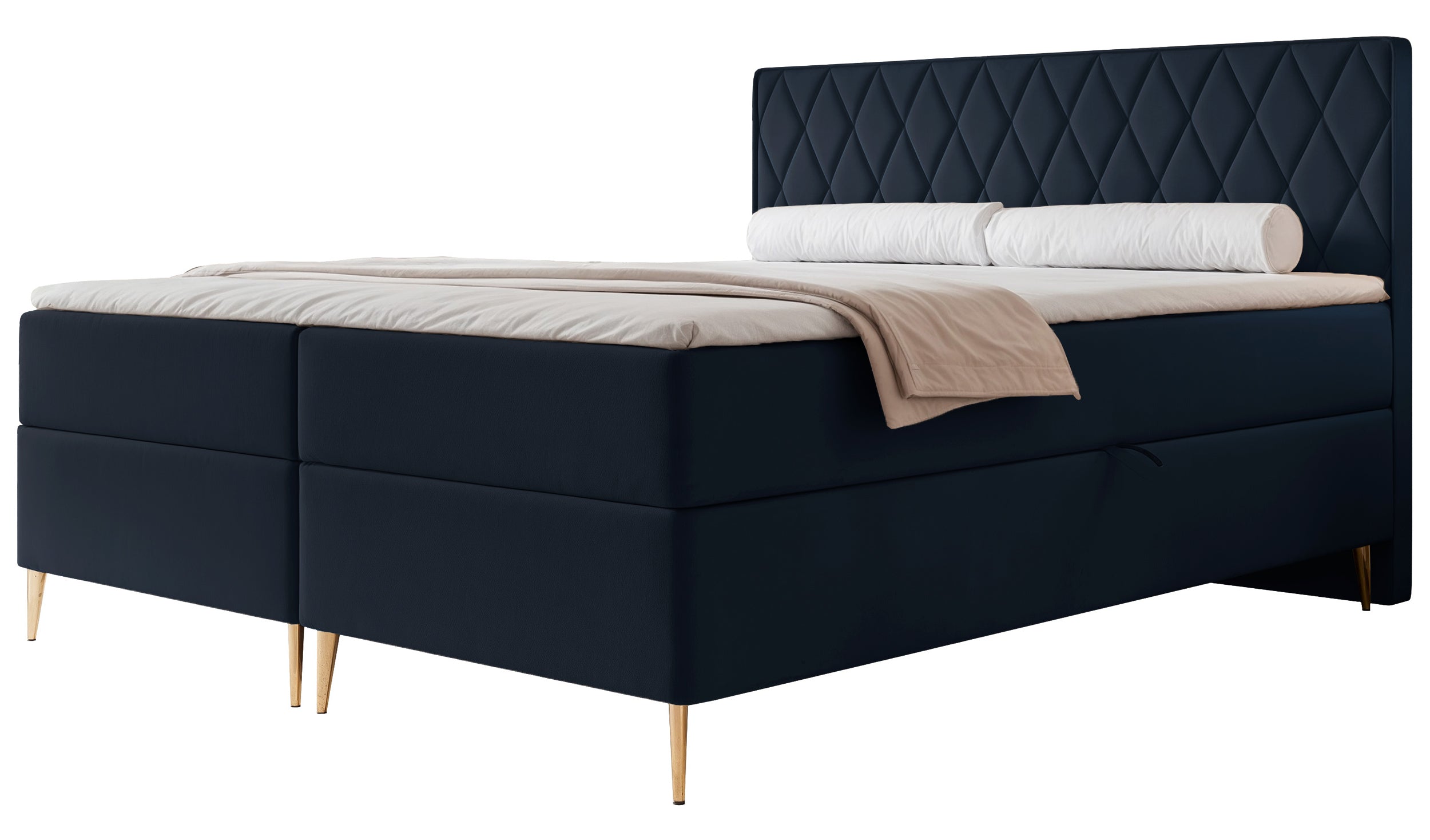 Łóżko kontynentalne 180x200 cm Caresso z materacem bonellowym i topperem granatowe welur hydrofobowy