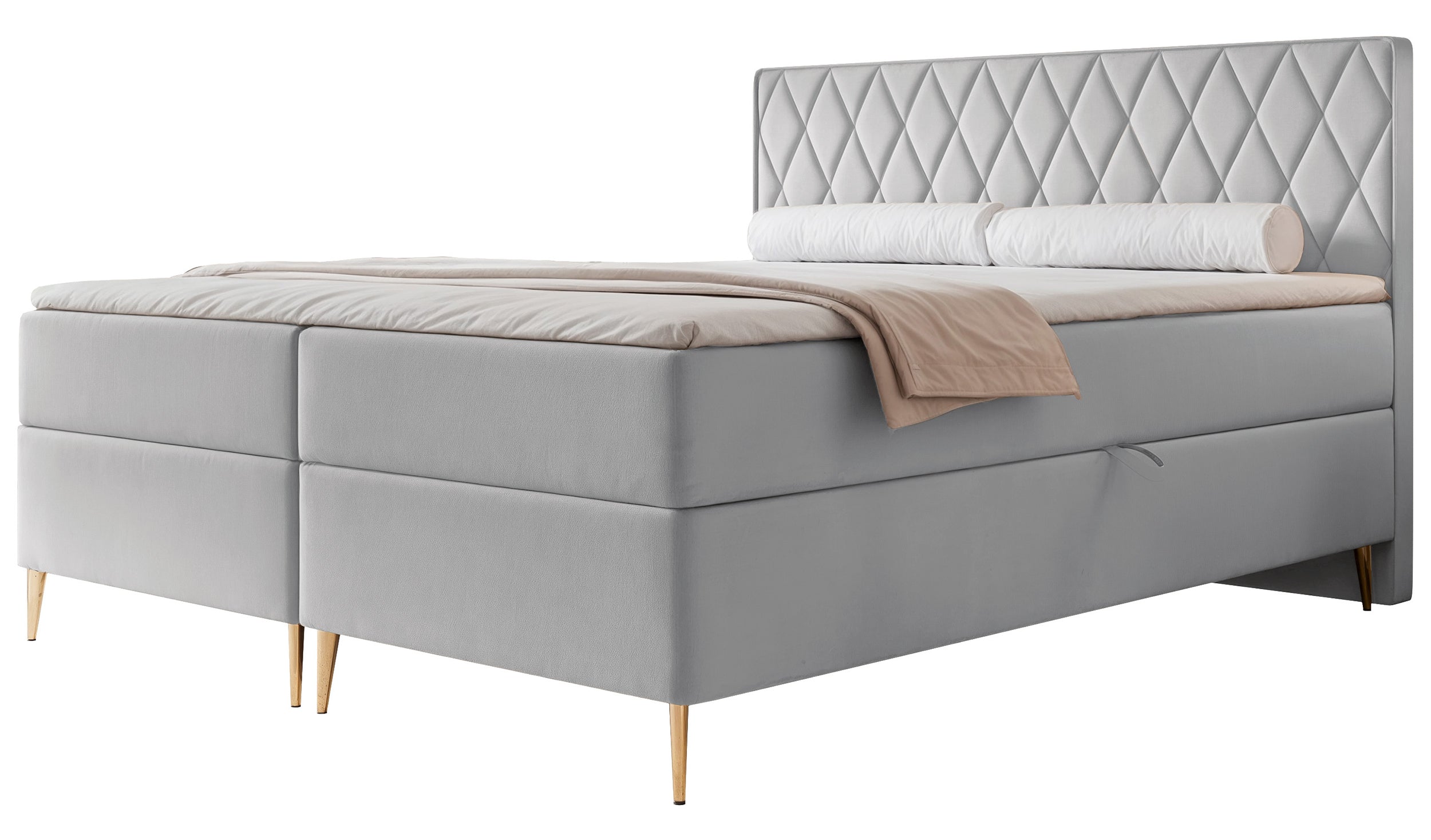 Łóżko kontynentalne 180x200 cm Caresso z materacem bonellowym i topperem gołębie welur hydrofobowy