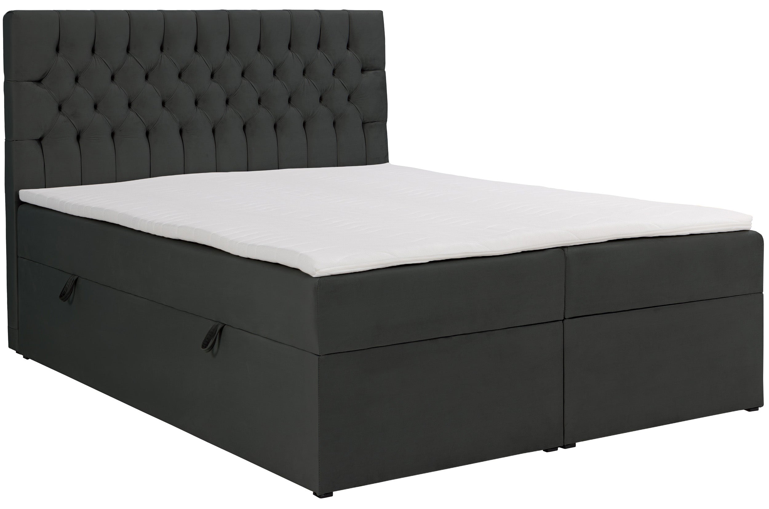 Łóżko kontynentalne 180x200 cm Daissy z pojemnikami i topperem ciemnoszare welur