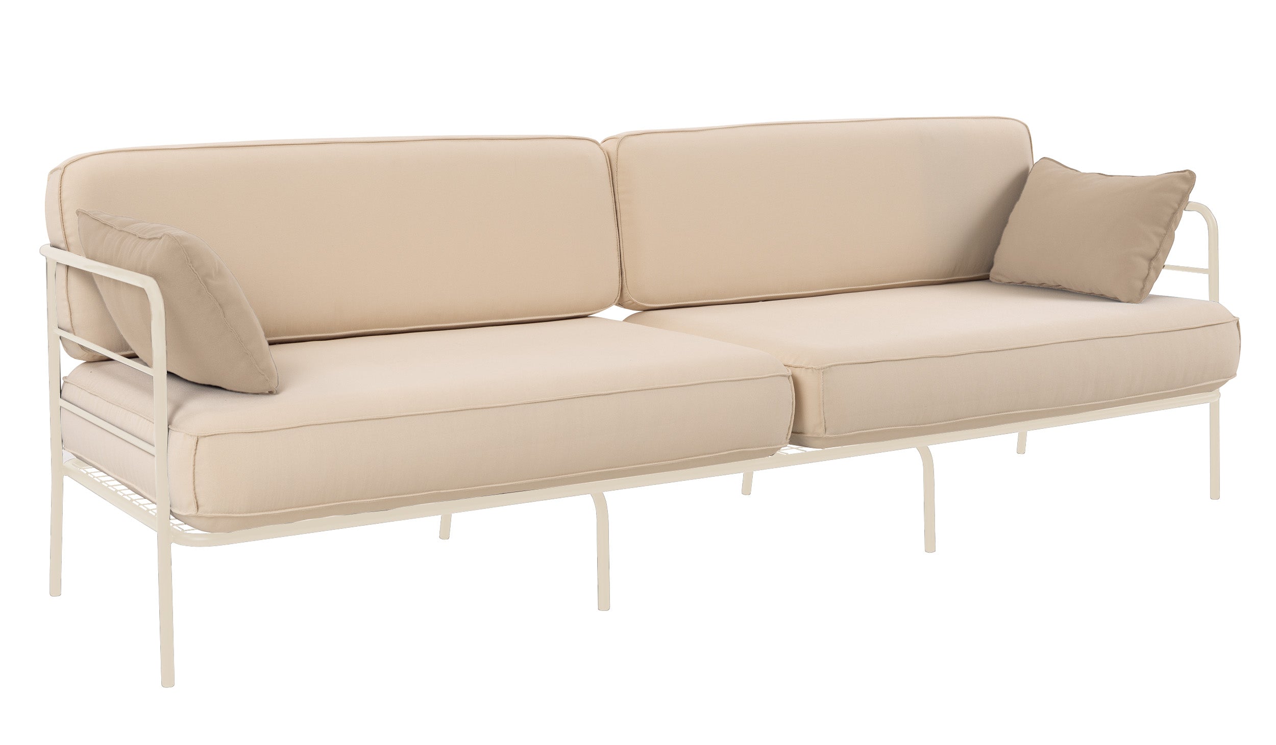 Sofa ogrodowa trzyosobowa Preggel w tkaninie hydrofobowej beżowa/ kremowy stelaż