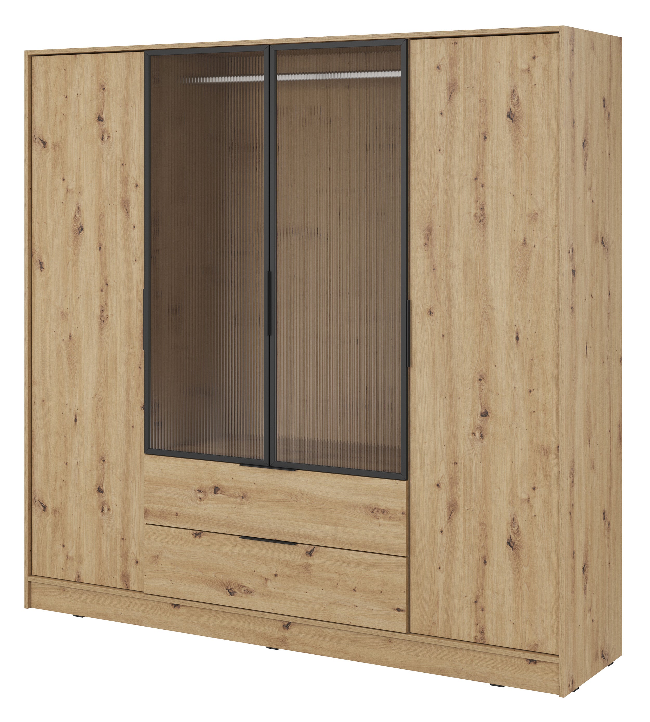 Szafa czterodrzwiowa Kelly z witryną i dwiema szufladami 206 cm dąb artisan