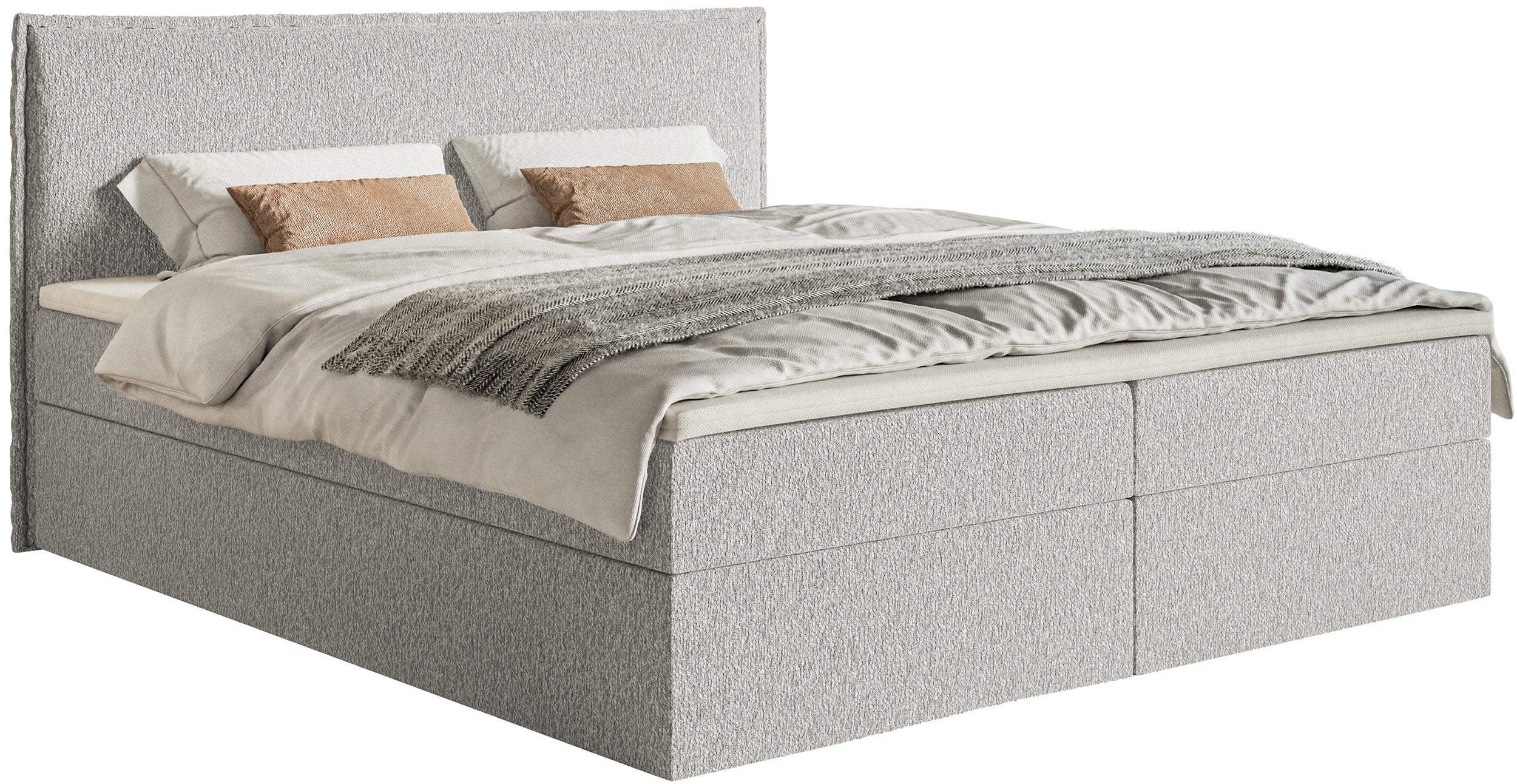 Łóżko kontynentalne 180x200 cm Softie z pojemnikami i topperem jasnoszare szenil