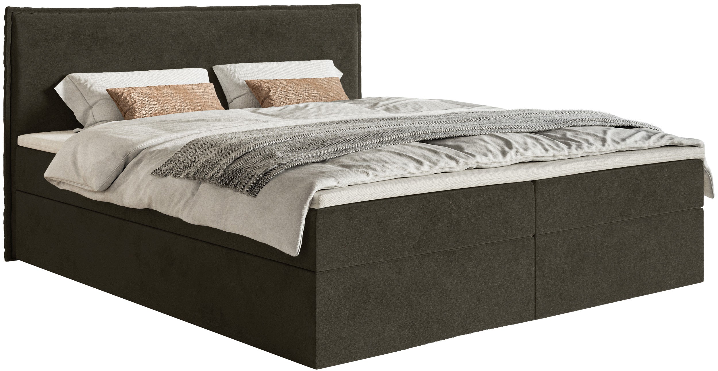 Łóżko kontynentalne 140x200 cm Softie z pojemnikami i topperem ciemnozielone welur hydrofobowy