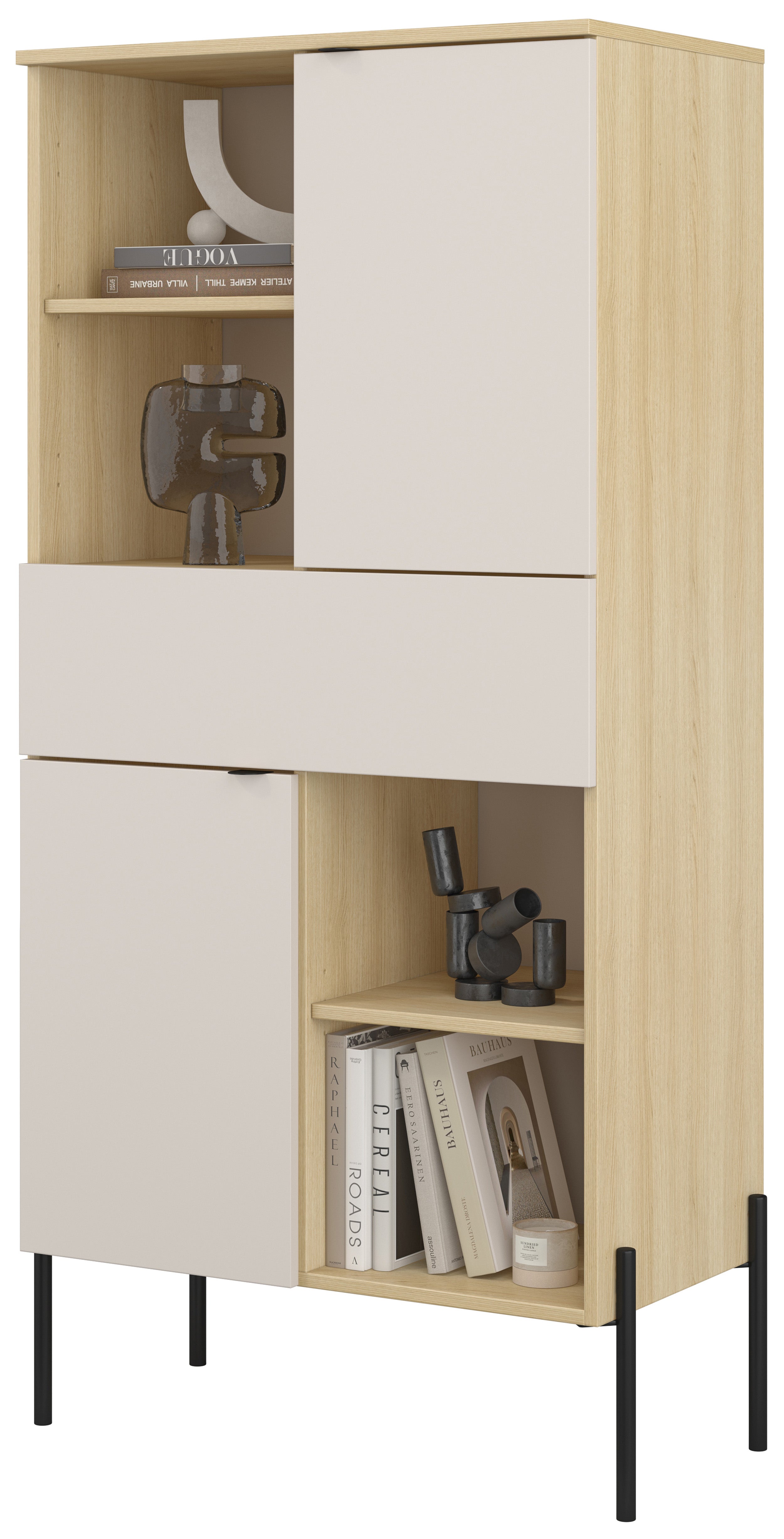 Regał dwudrzwiowy Ore z szufladą 70 cm dąb lindberg/kaszmir