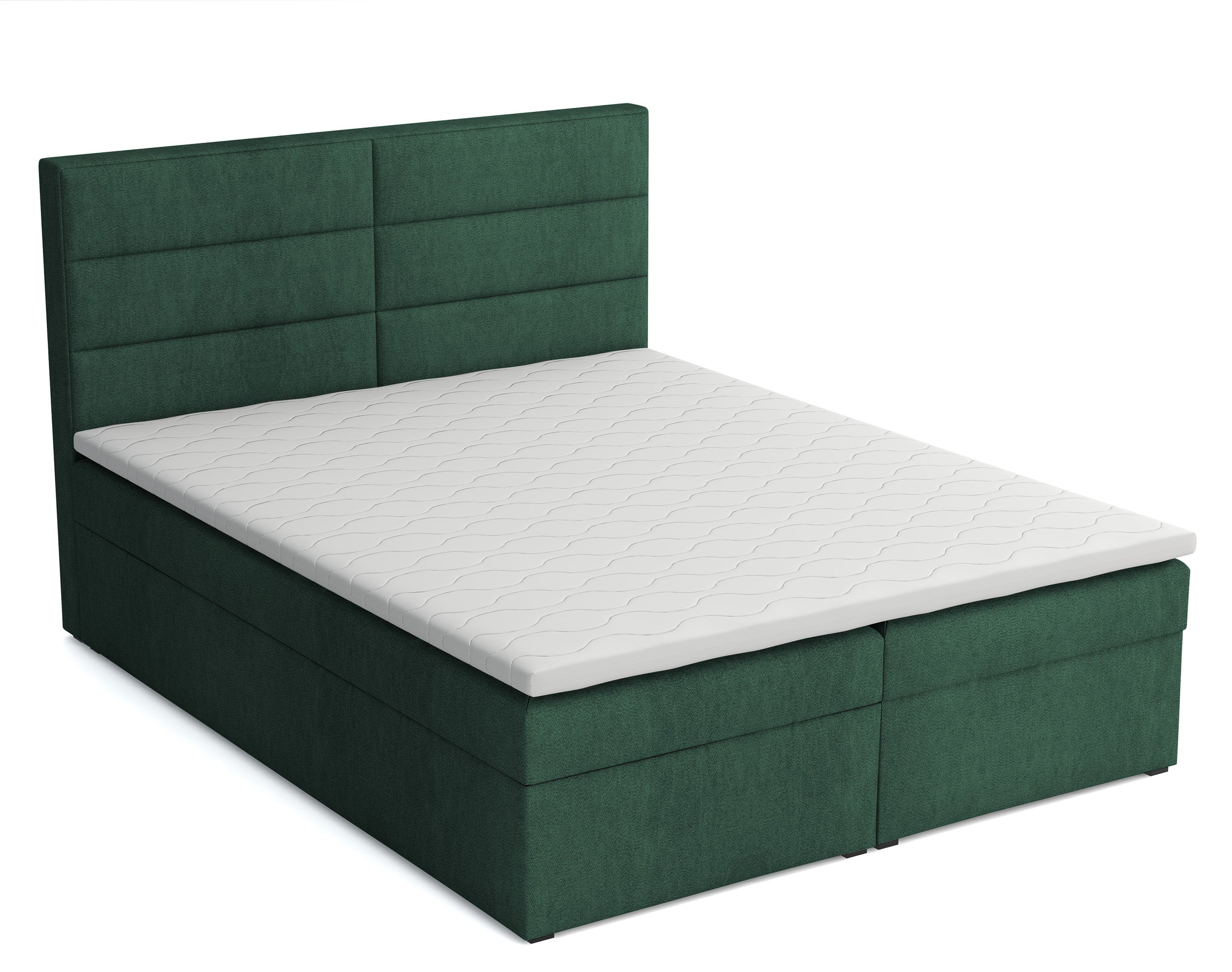 Łóżko kontynentalne 180x200 cm Valdamone z pojemnikami i topperem ciemnozielone welur łatwoczyszczący