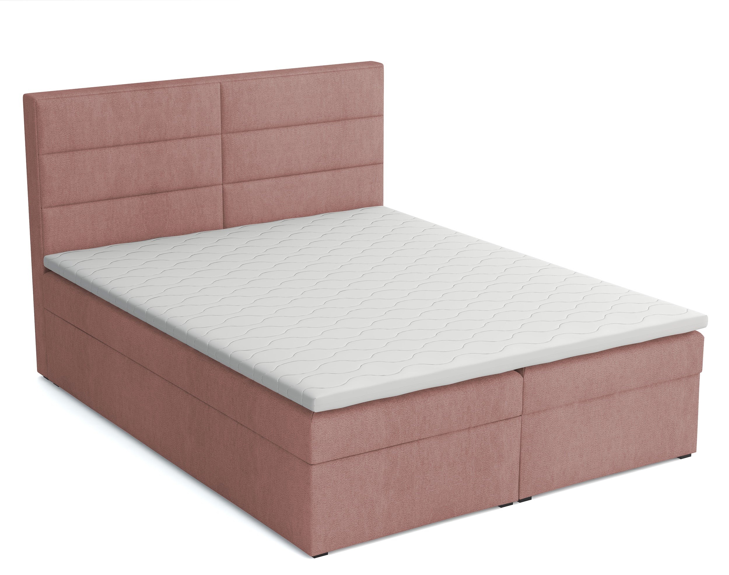 Łóżko kontynentalne 160x200 cm Valdamone z pojemnikami i topperem ciemnoróżowe welur łatwoczyszczący