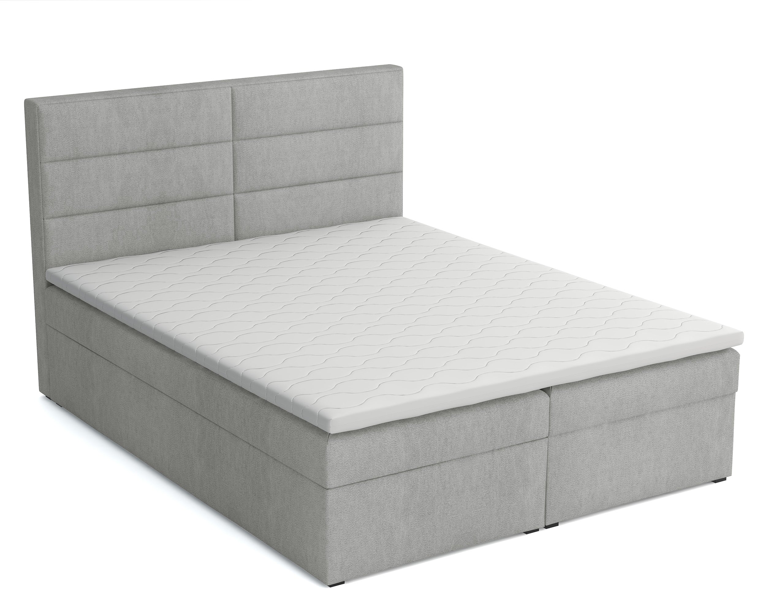 Łóżko kontynentalne 180x200 cm Valdamone z pojemnikami i topperem jasnoszare welur łatwoczyszczący