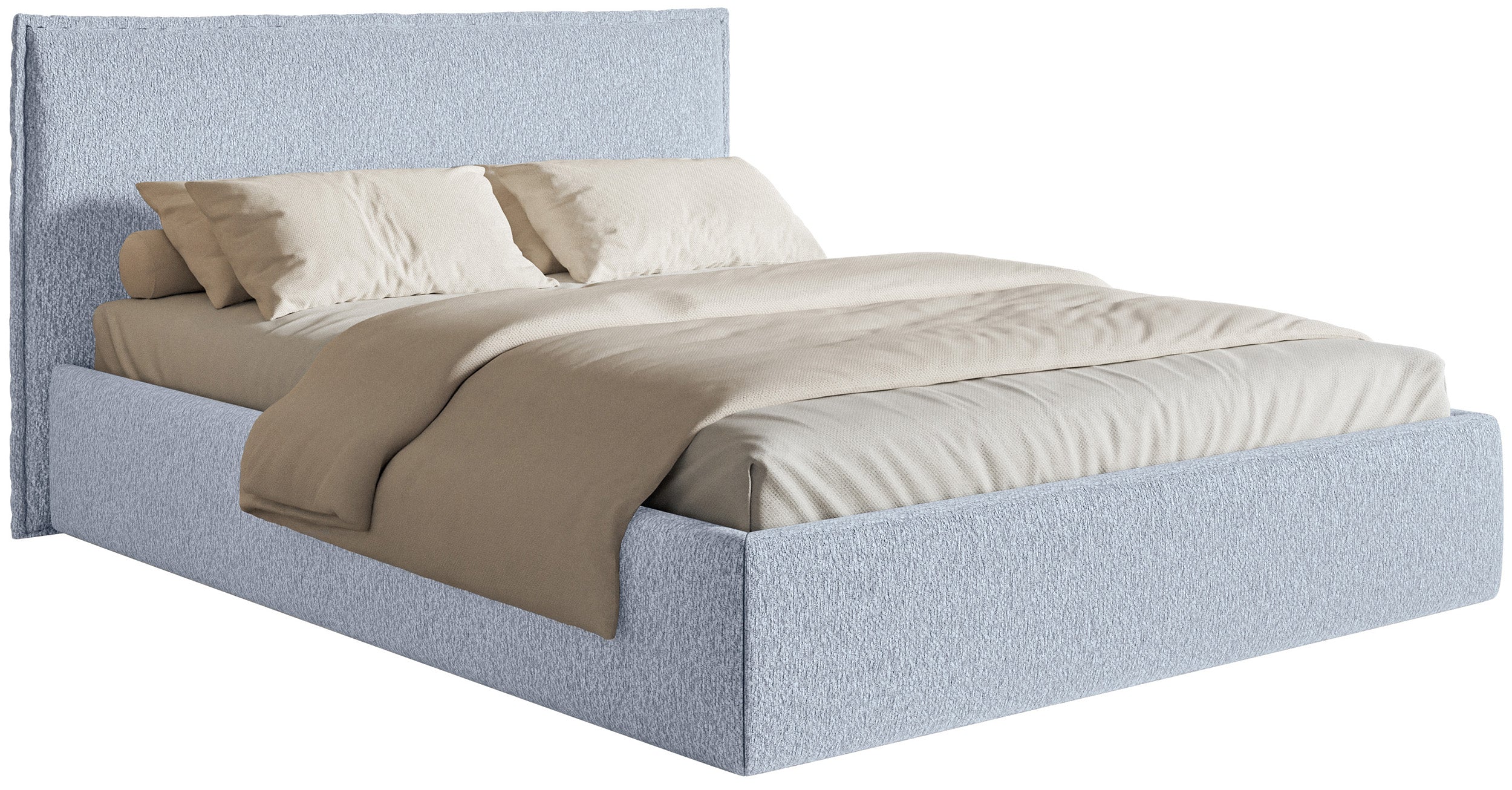 Łóżko tapicerowane 140x200 cm Softie Slim z pojemnikiem błękitne szenil stelaż metalowy