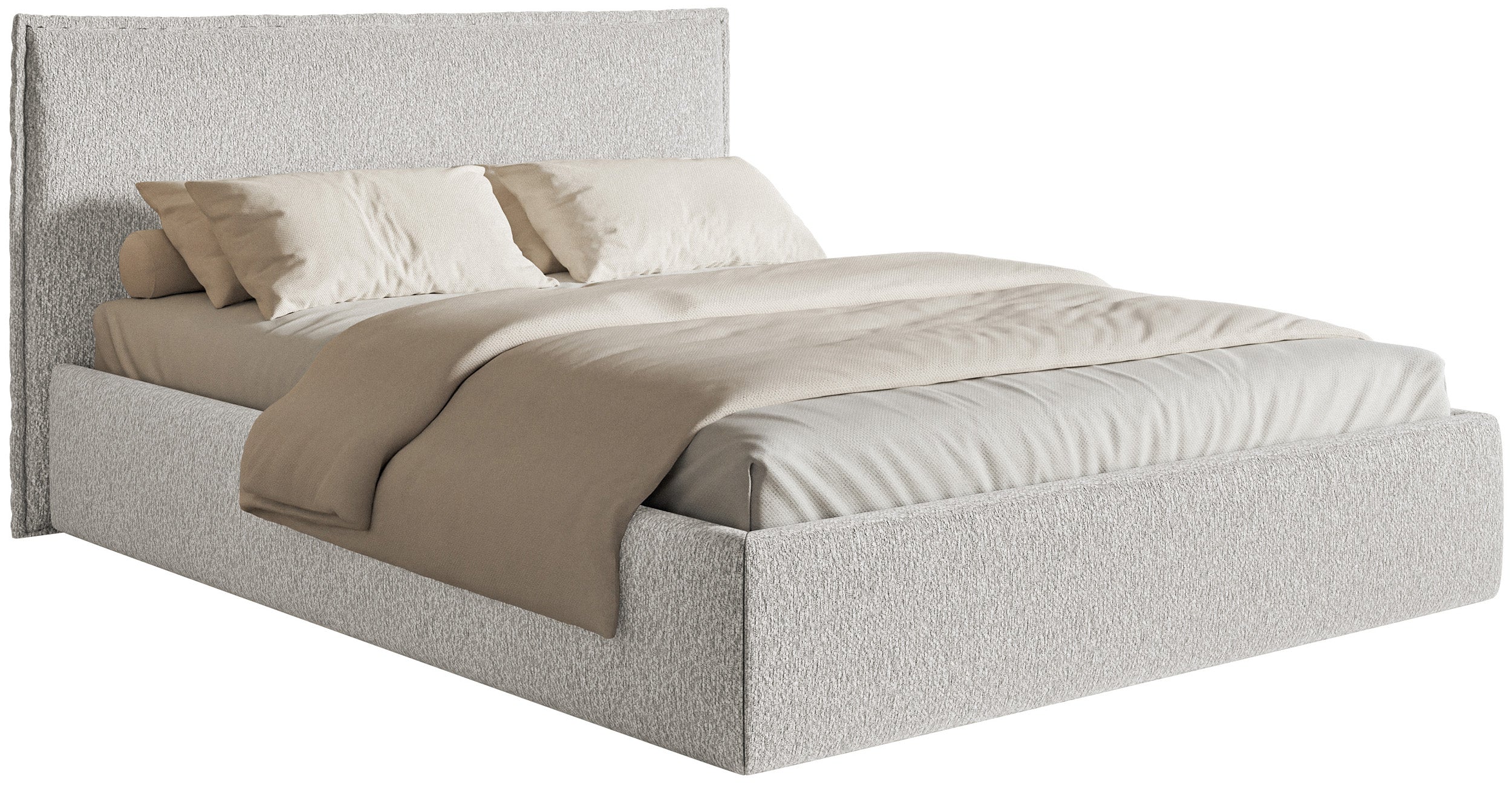 Łóżko tapicerowane 160x200 cm Softie Slim z pojemnikiem jasnoszare szenil stelaż metalowy