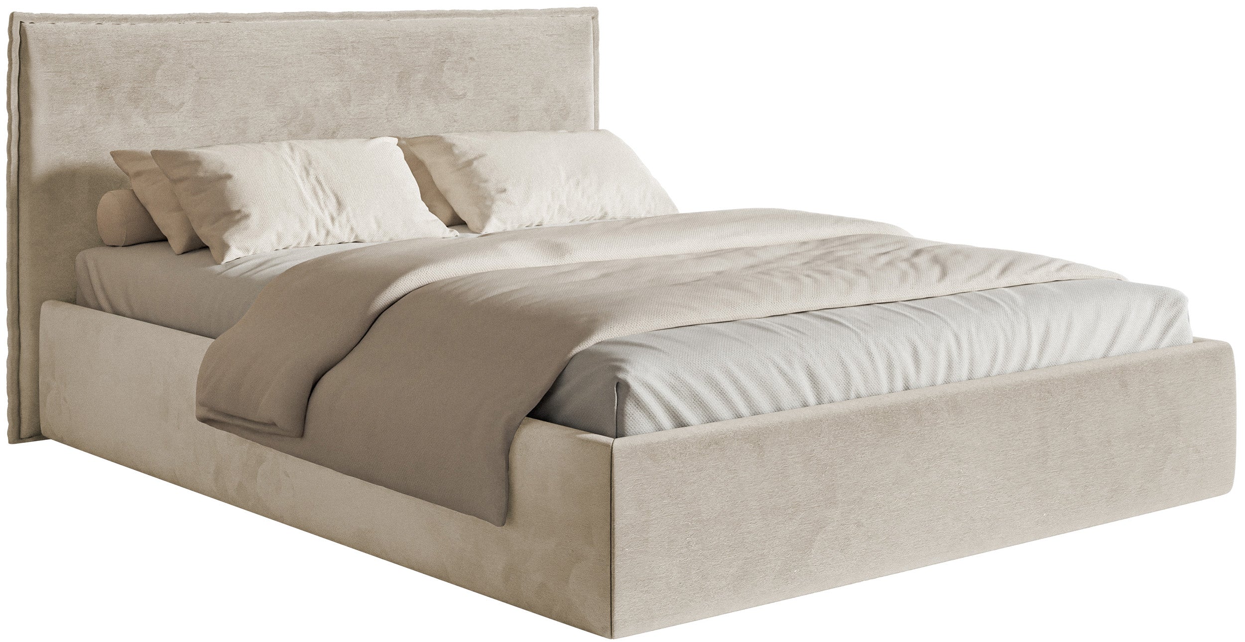 Łóżko tapicerowane 180x200 cm Softie Slim z pojemnikiem beżowe welur hydrofobowy stelaż metalowy