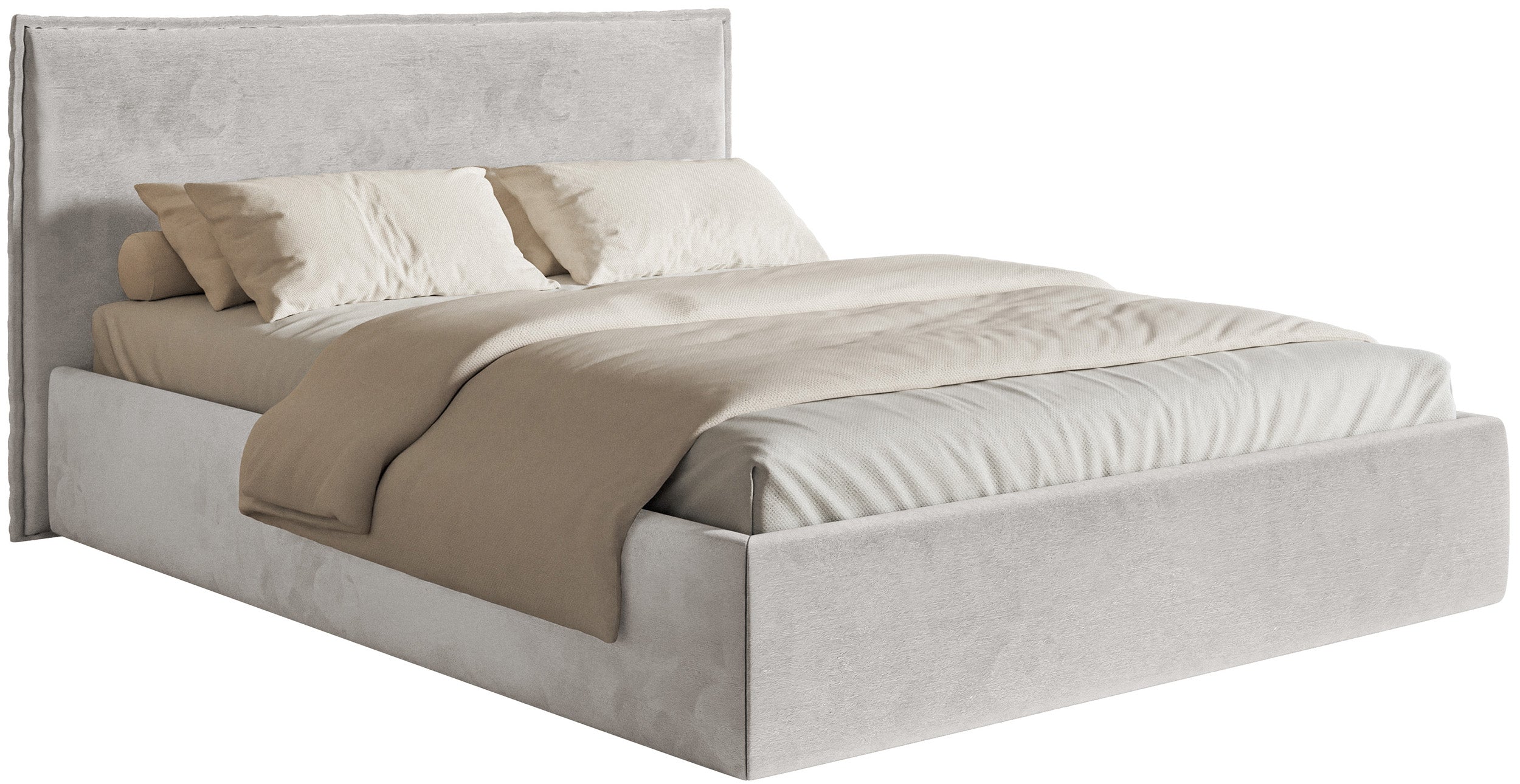 Łóżko tapicerowane 200x200 cm Softie Slim z pojemnikiem jasnoszare welur hydrofobowy stelaż metalowy